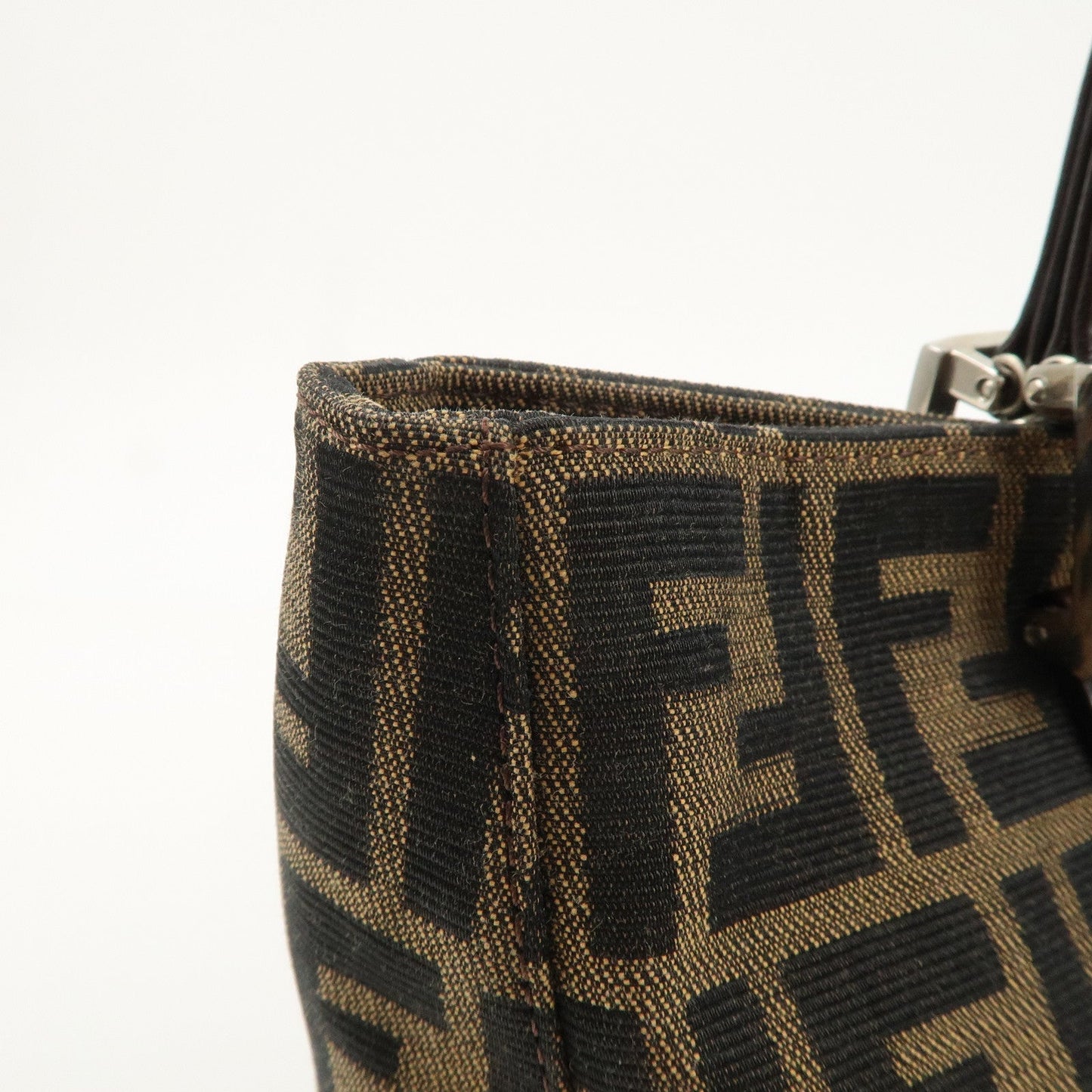 FENDI Zucca Canvas Leather Tote Bag Black Brown 26693  d