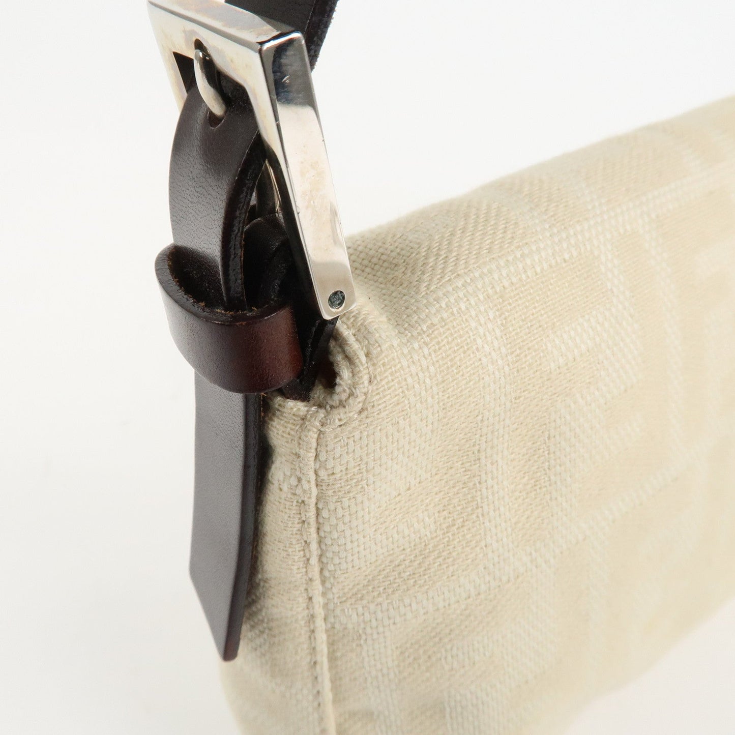FENDI Mamma Baguette Zucca Canvas Shoulder Bag Beige White 26424  d