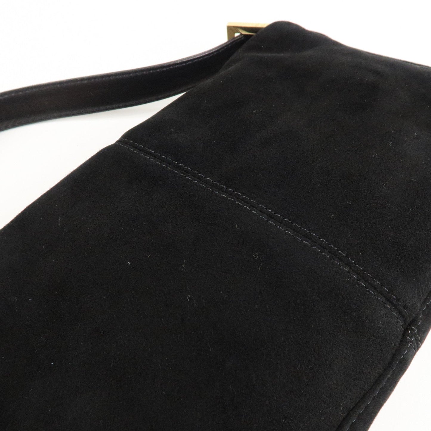 FENDI Mamma Baguette Suede Leather Shoulder Bag Black 26424  d
