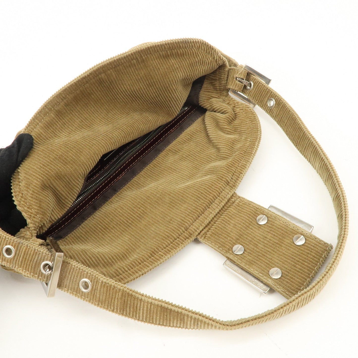 FENDI Mamma Baguette Corduroy Shoulder Bag Khaki 26725  d