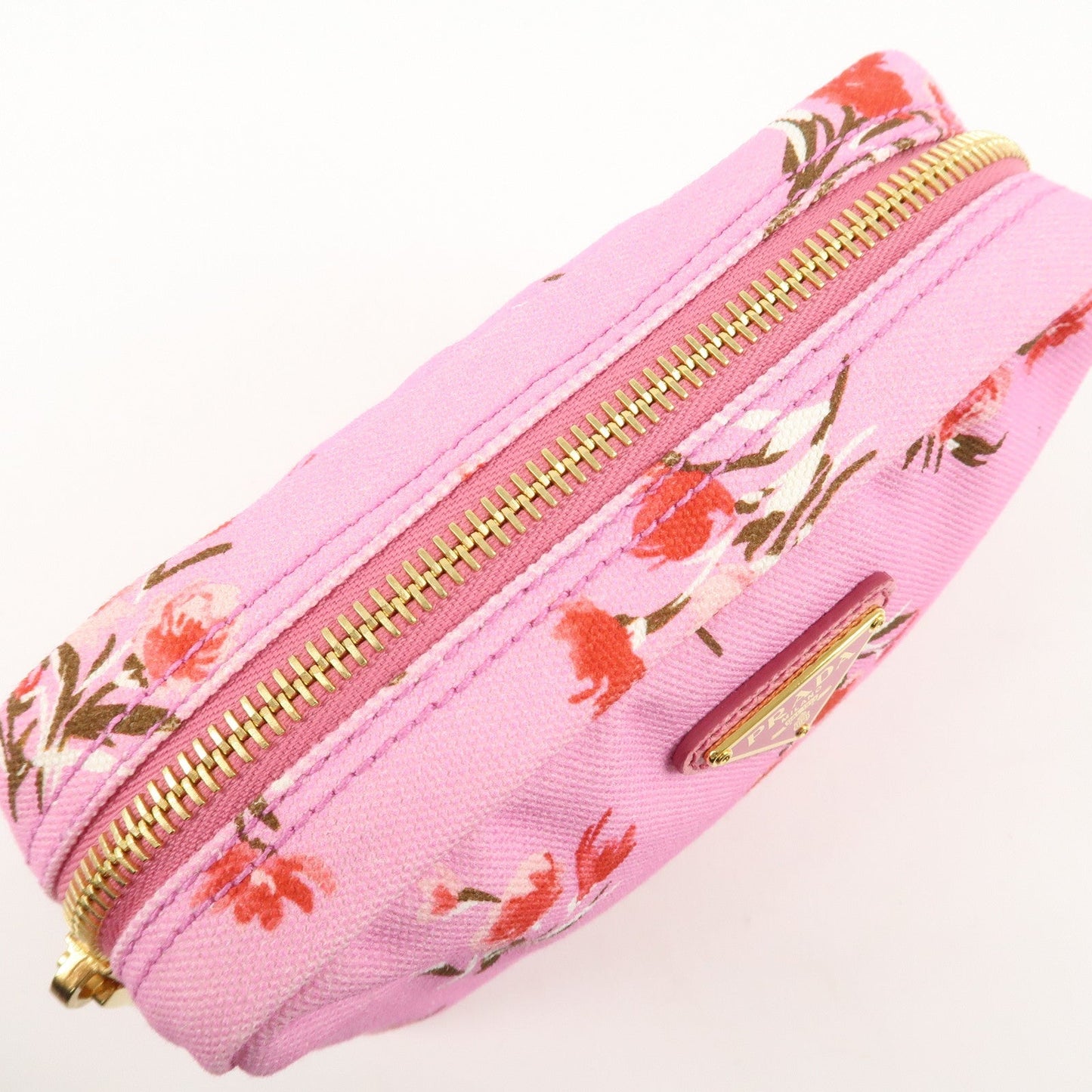PRADA Canapa Canvas Leather Cosmetic Pouch Flower 1NA021 Pink  d