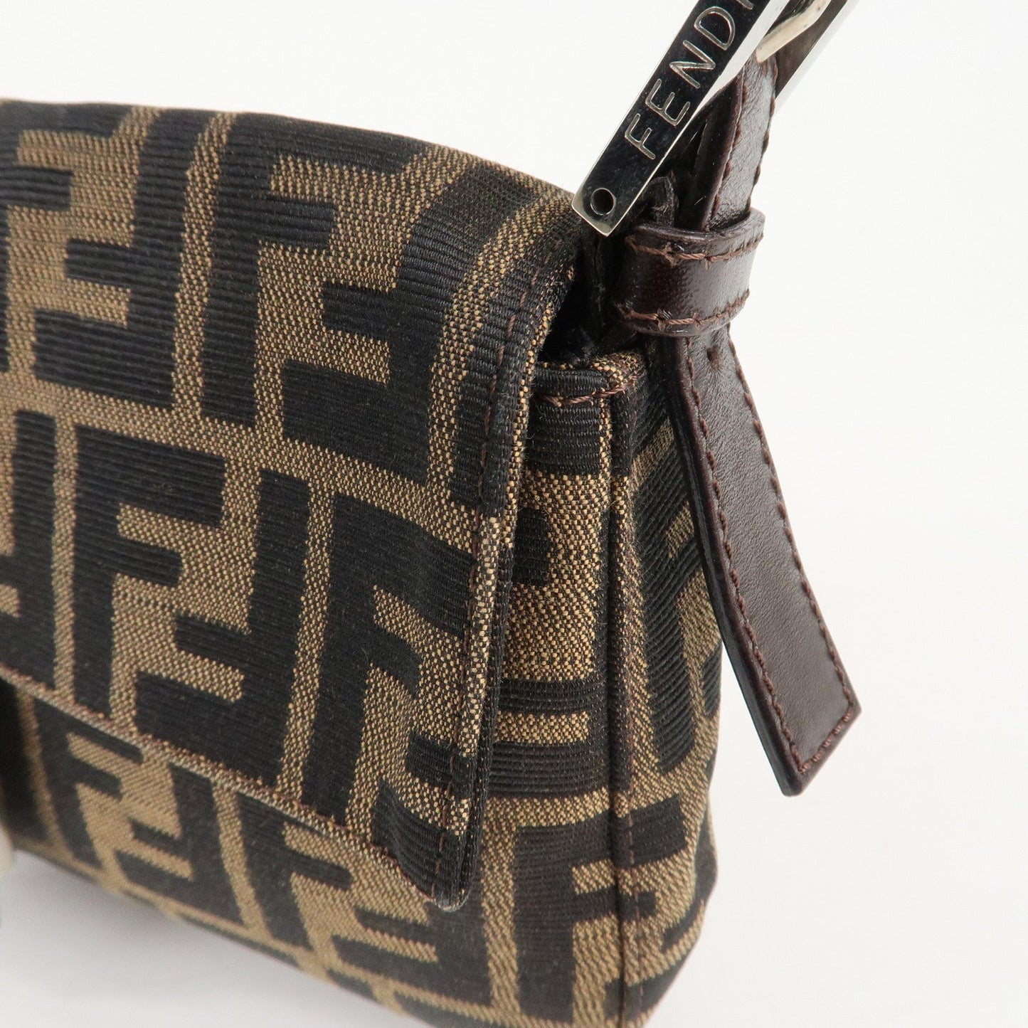 FENDI Mamma Baguette Zucca Canvas Shoulder Bag Brown Black 26424  d
