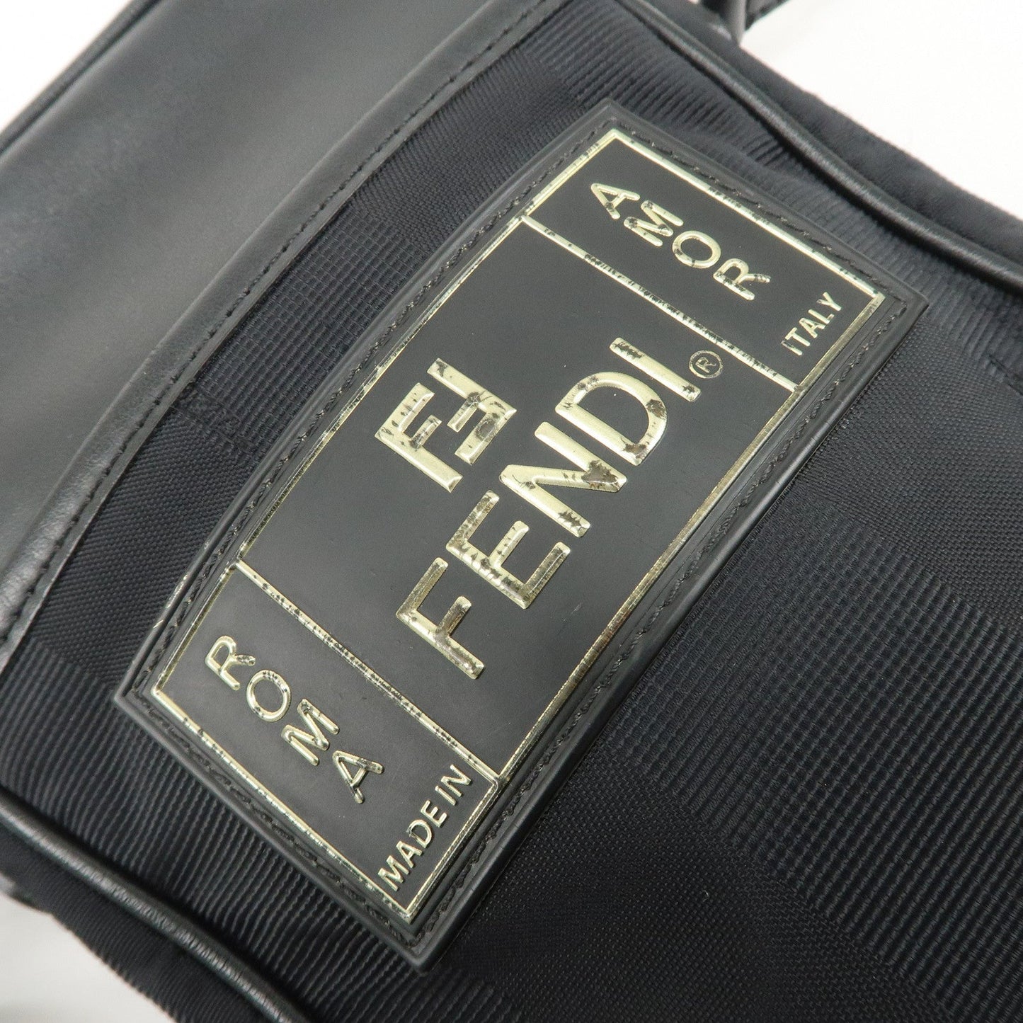 FENDI Pequin Nylon Leather Shoulder Bag Black 7VA456  d