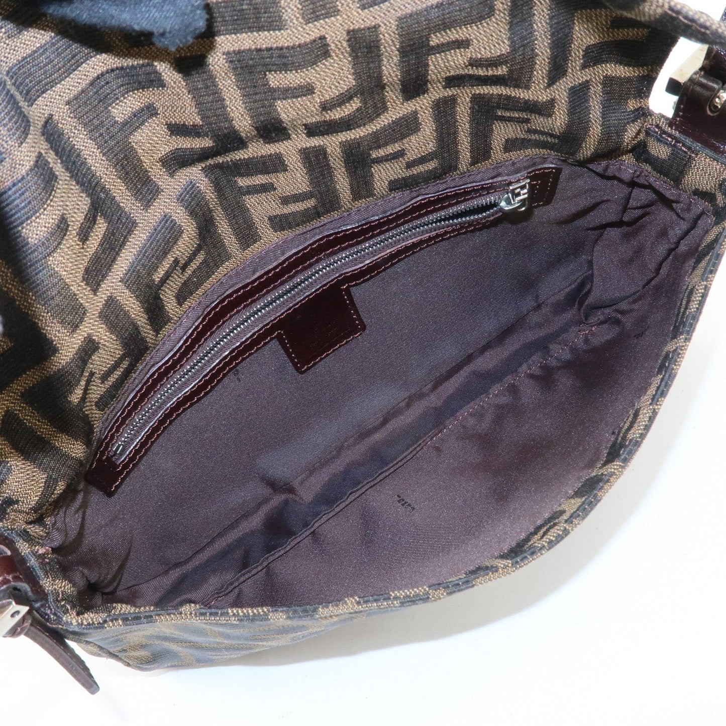 FENDI Mamma Baguette Zucca Canvas Leather Shoulder Bag 26424  d