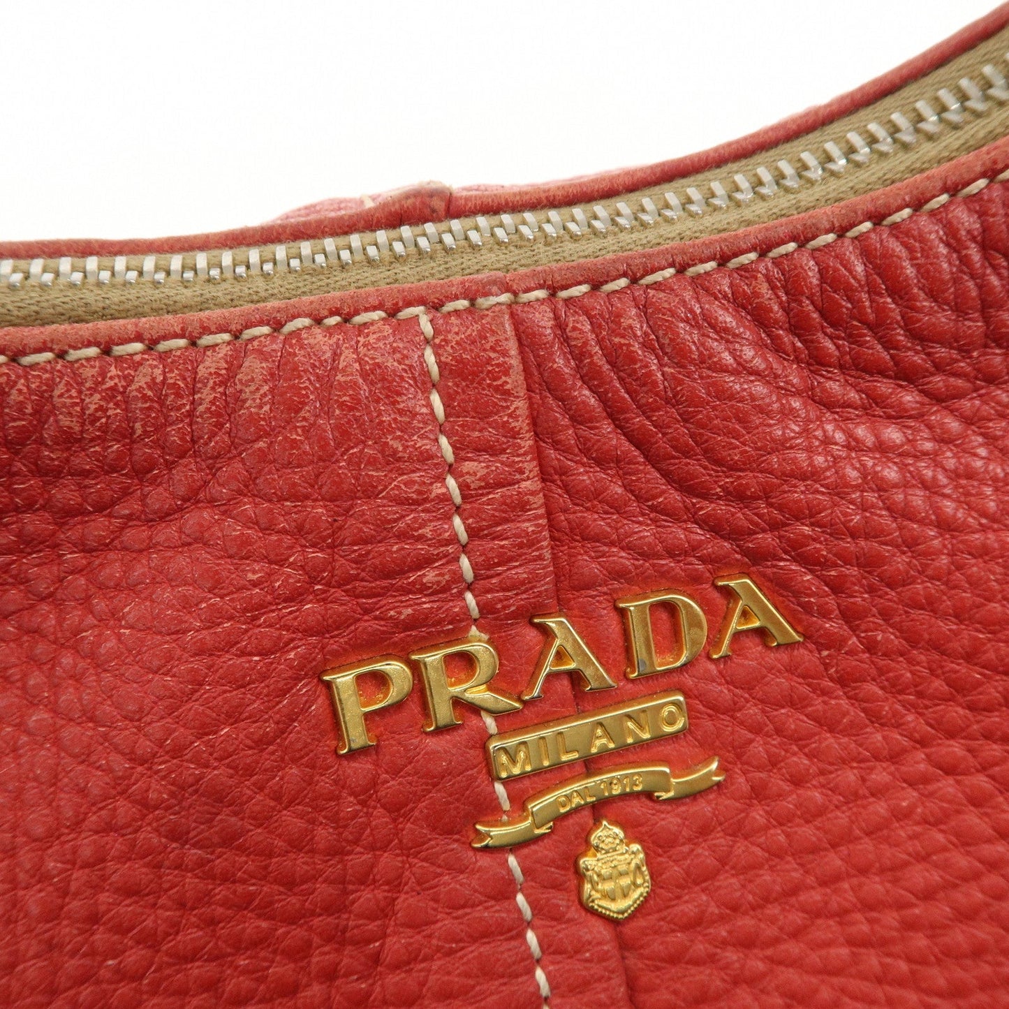PRADA Logo Leather Shoulder Bag Hand Bag Red BR4373  d