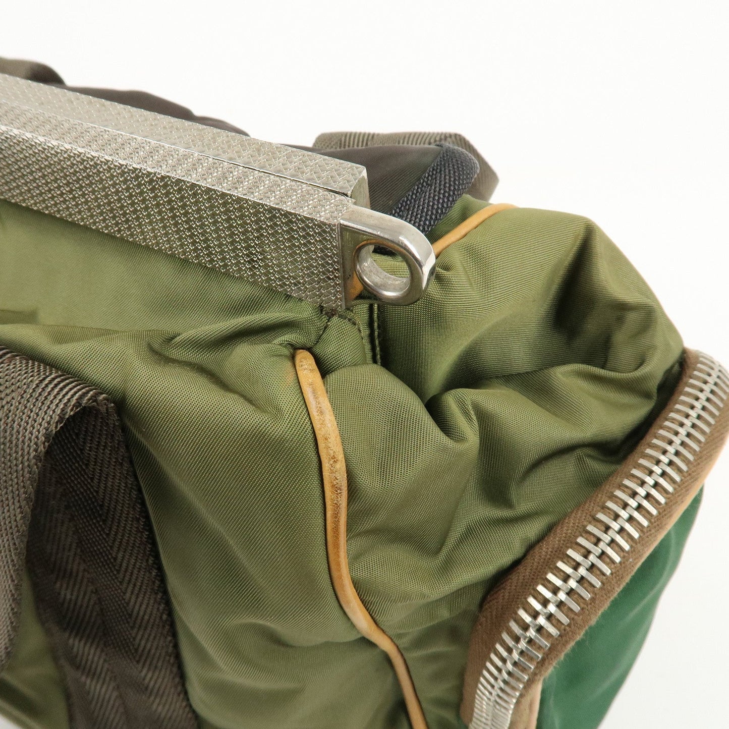 PRADA Nylon Leather Shoulder Bag Khaki Brown Green  d