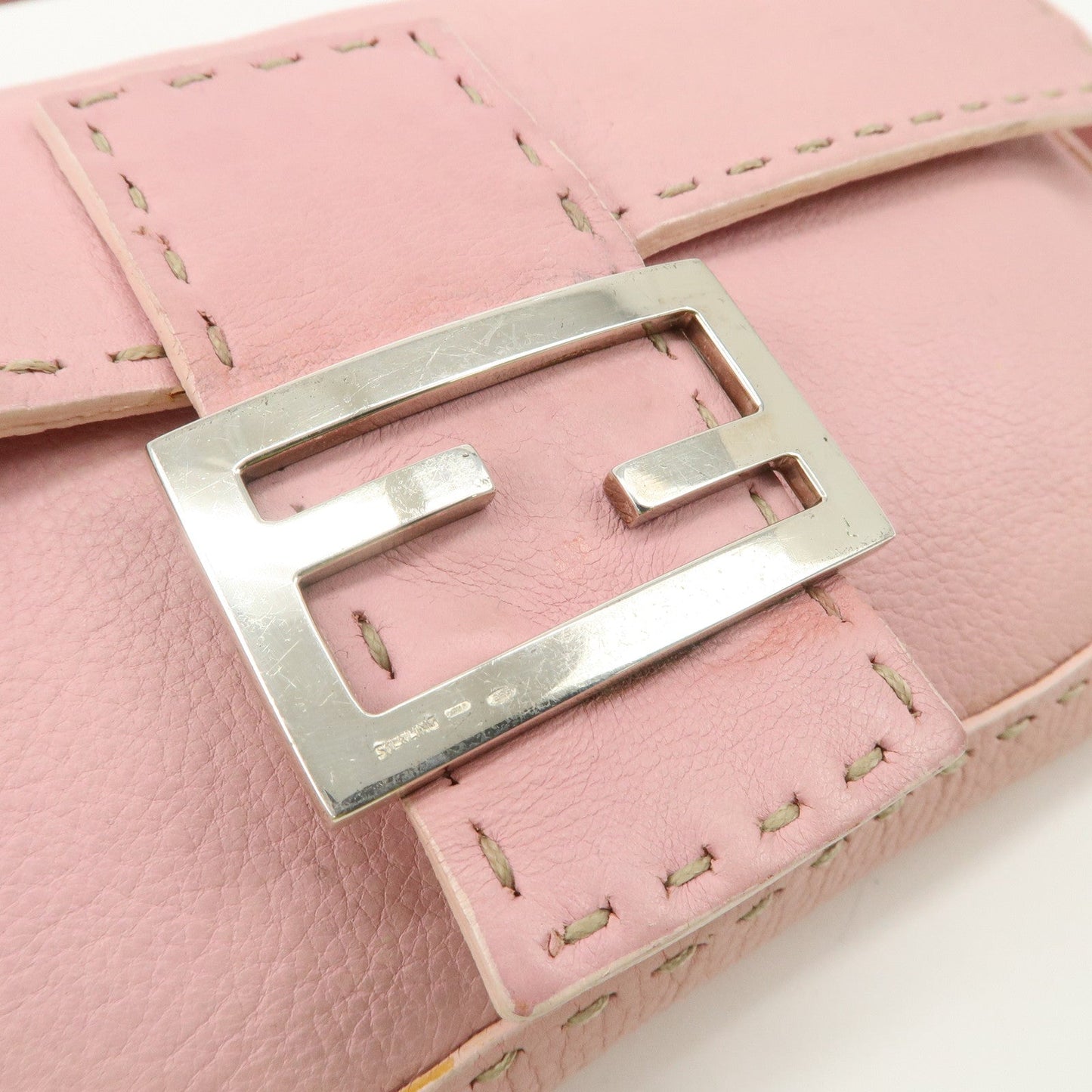 FENDI Selleria Mamma Baguette Leather Shoulder Bag Pink 8BR101  d