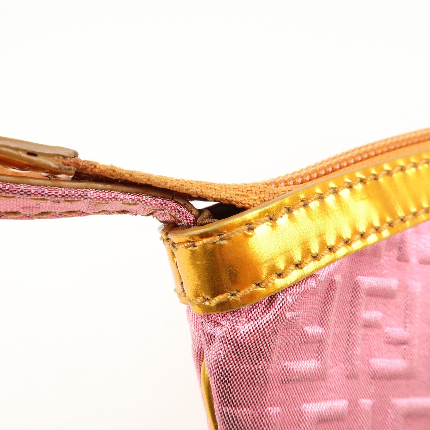 FENDI Zucchino PVC Patent Leather Shoulder Bag Hand Bag Pink Gold  d