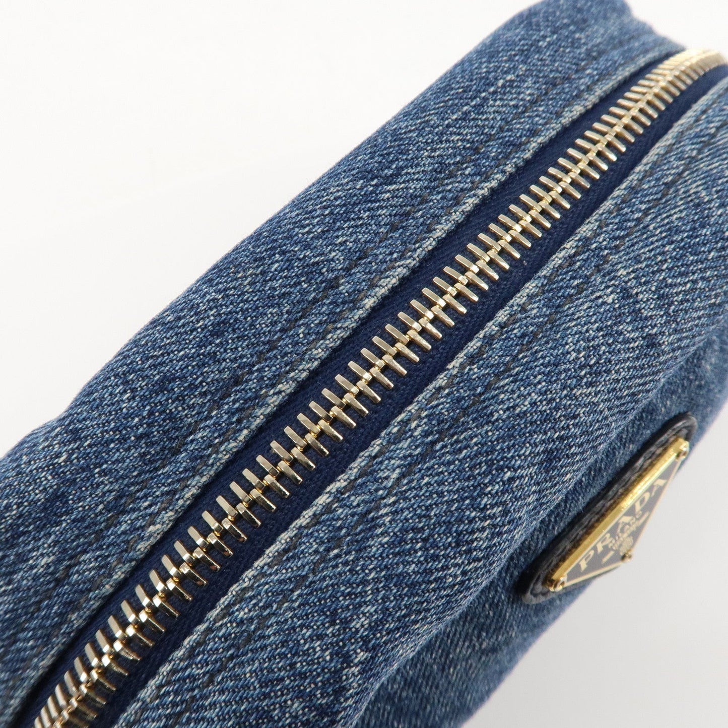 PRADA Logo Canvas Leather Pouch Cosmetic Pouch Blue 1NA175  d