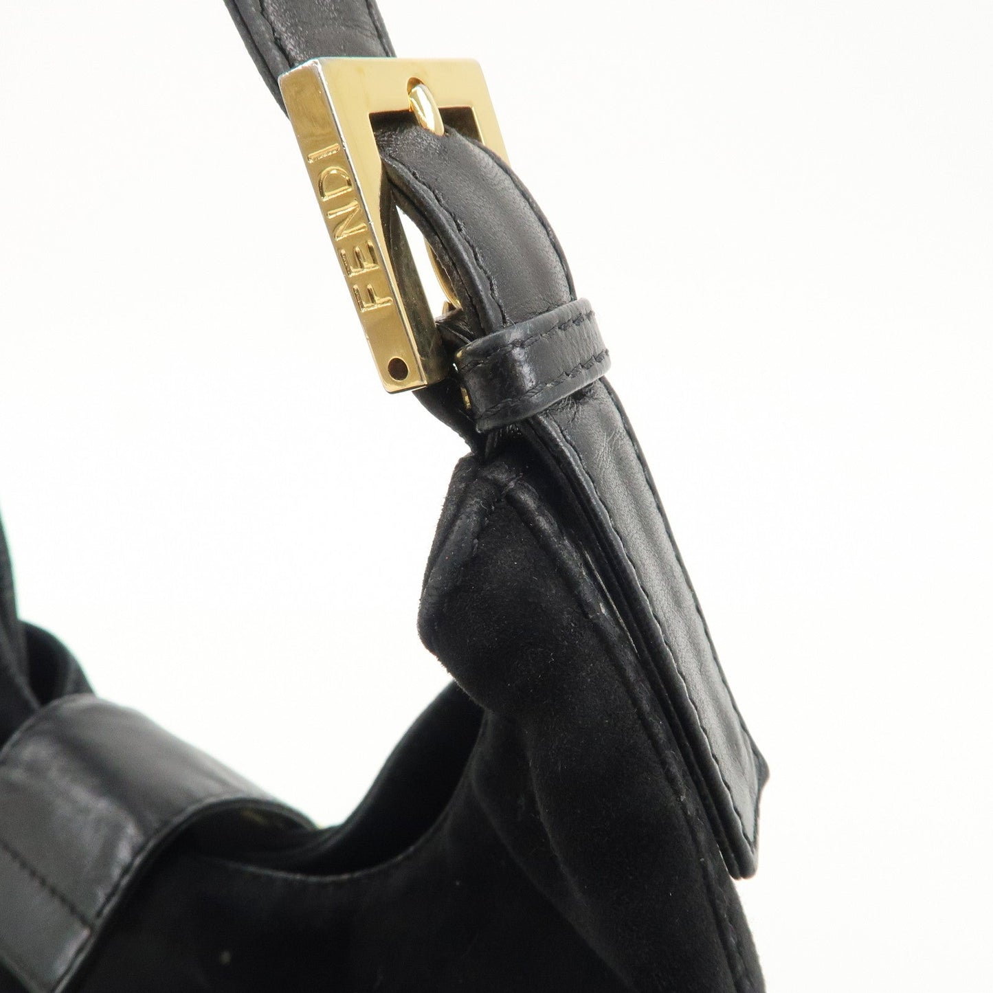 FENDI Suede Leather Shoulder Bag Black 26569  d