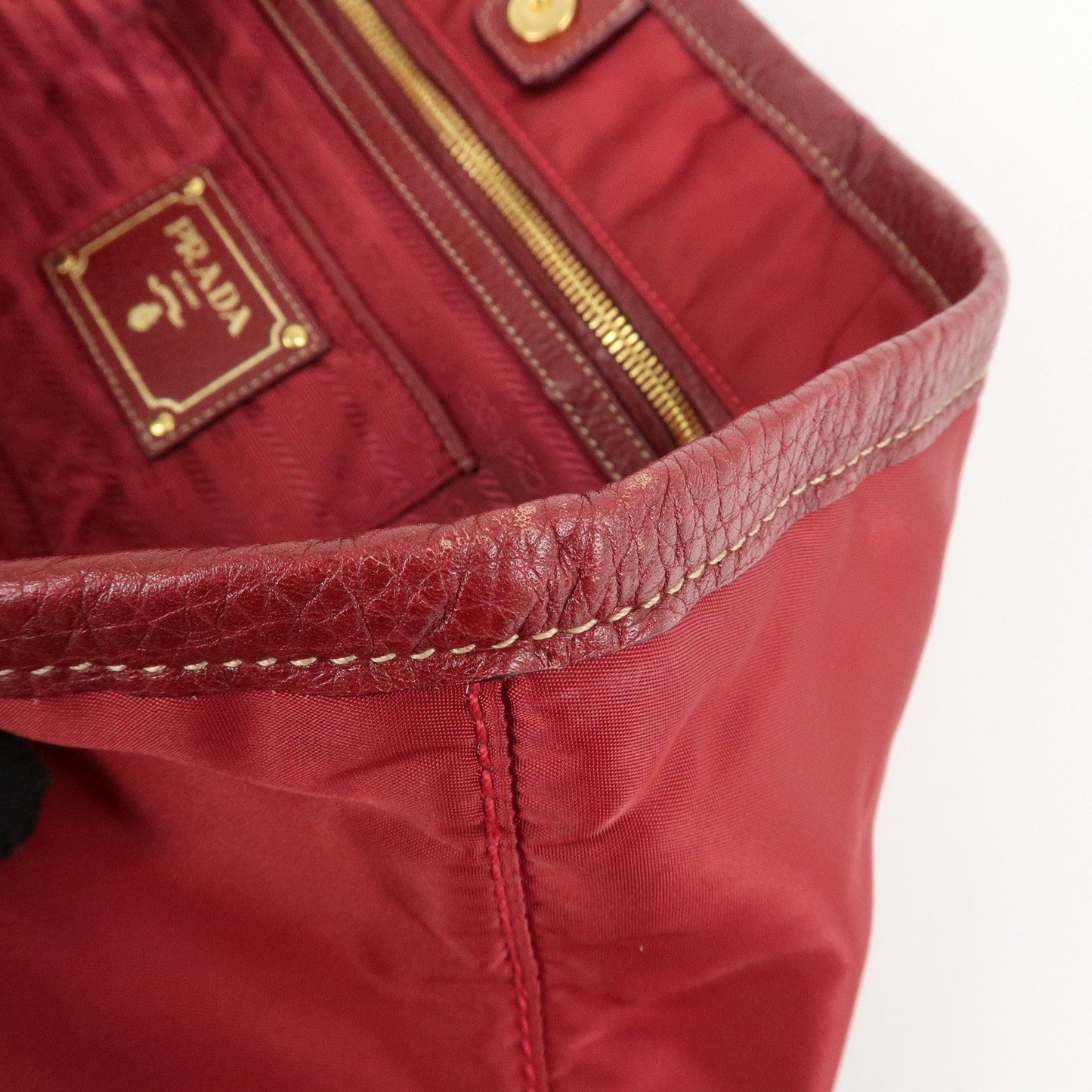 PRADA Logo Nylon Leather Tote Bag Shoulder Bag Dark Red BR4634  d