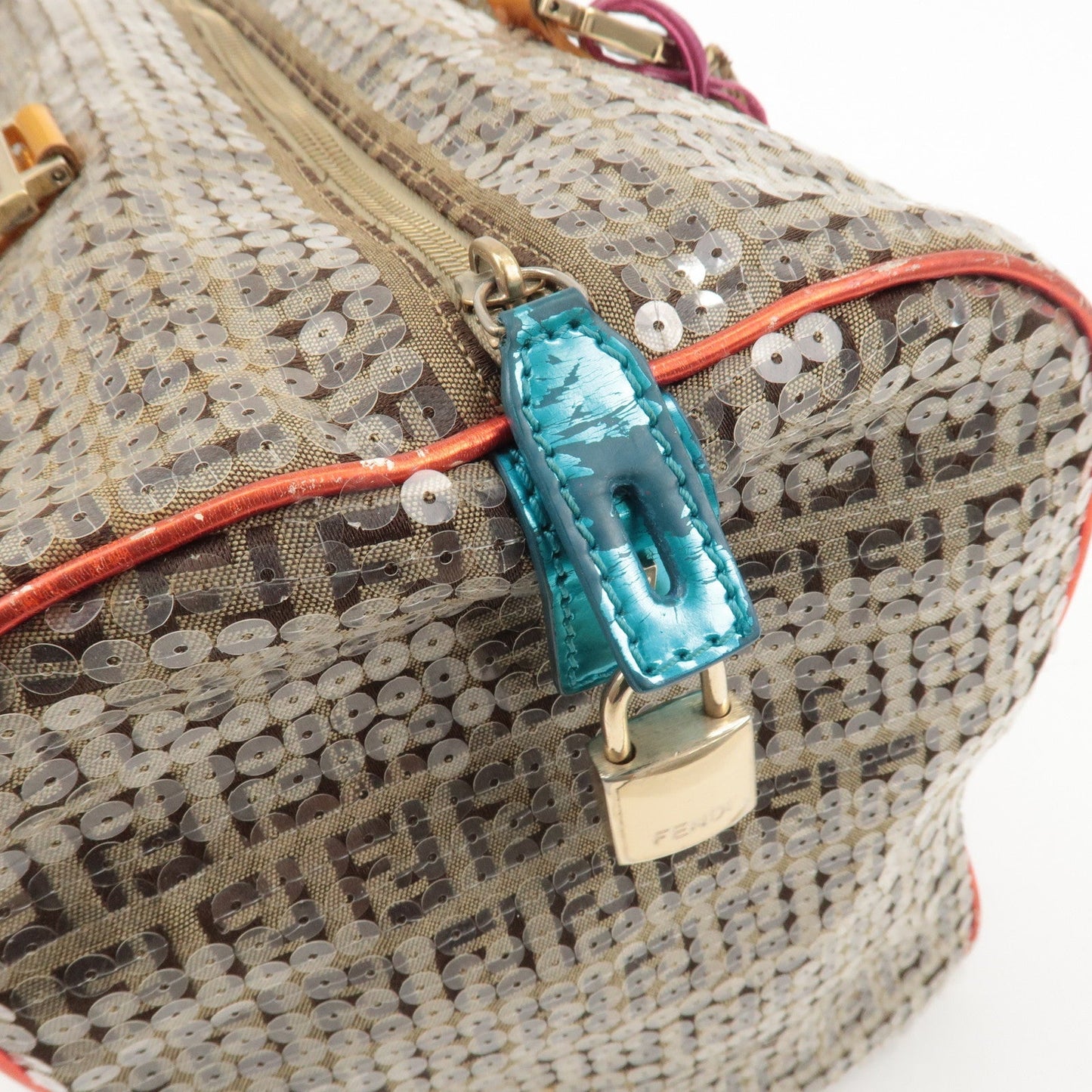 FENDI Zucchino Canvas Leather Beaded Boston Bag 8BL099  d