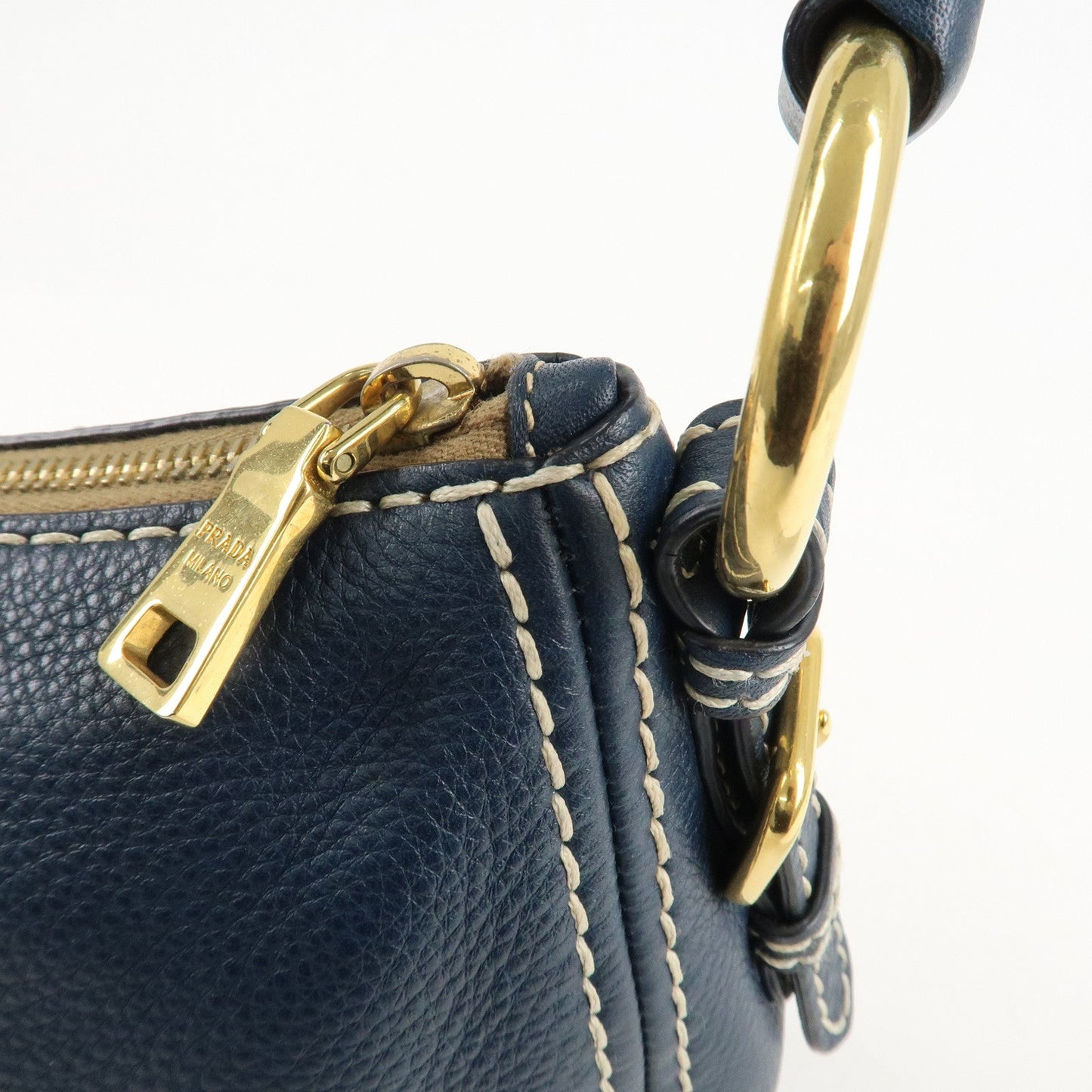 PRADA Soft Calf Leather Shoulder Bag Hand Bag Blue BR4690  d