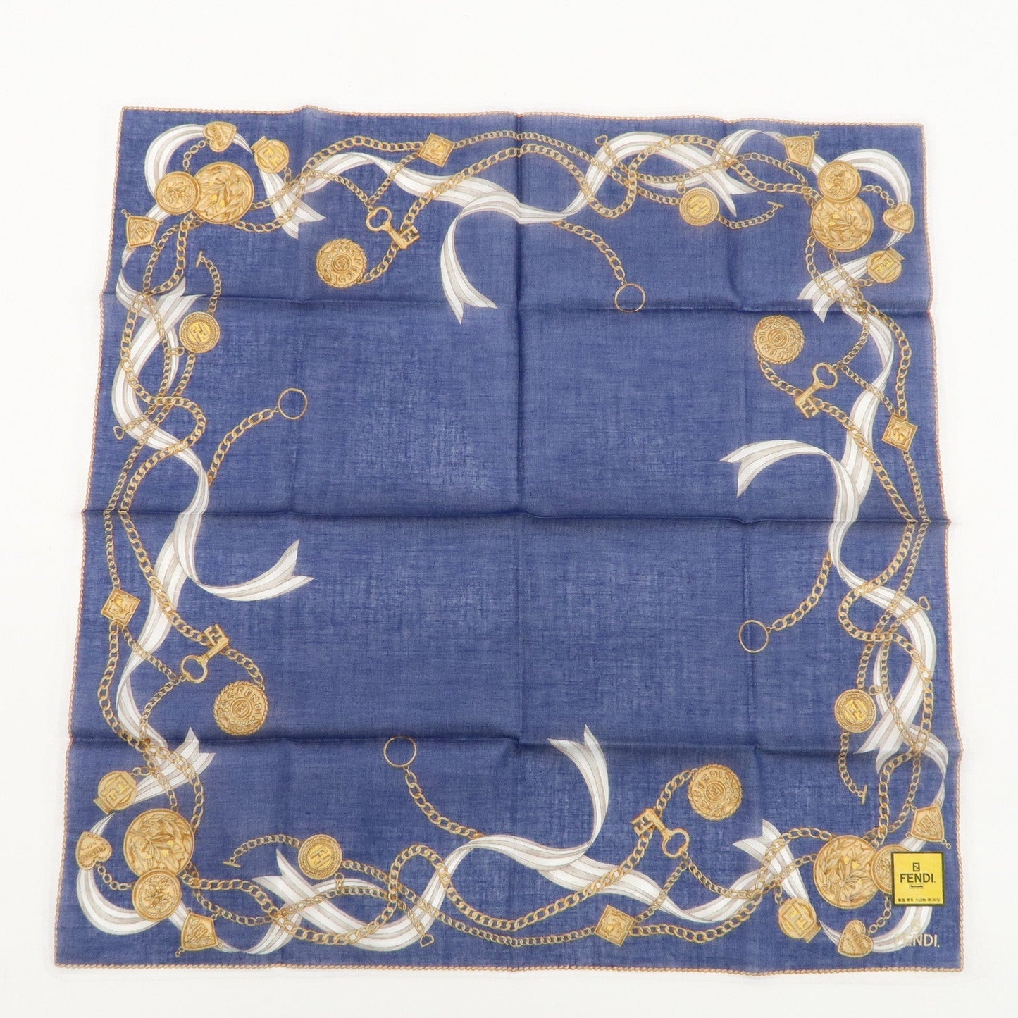FENDI Set of 5 Cotton 100% Handkerchief White Navy Red Black  d