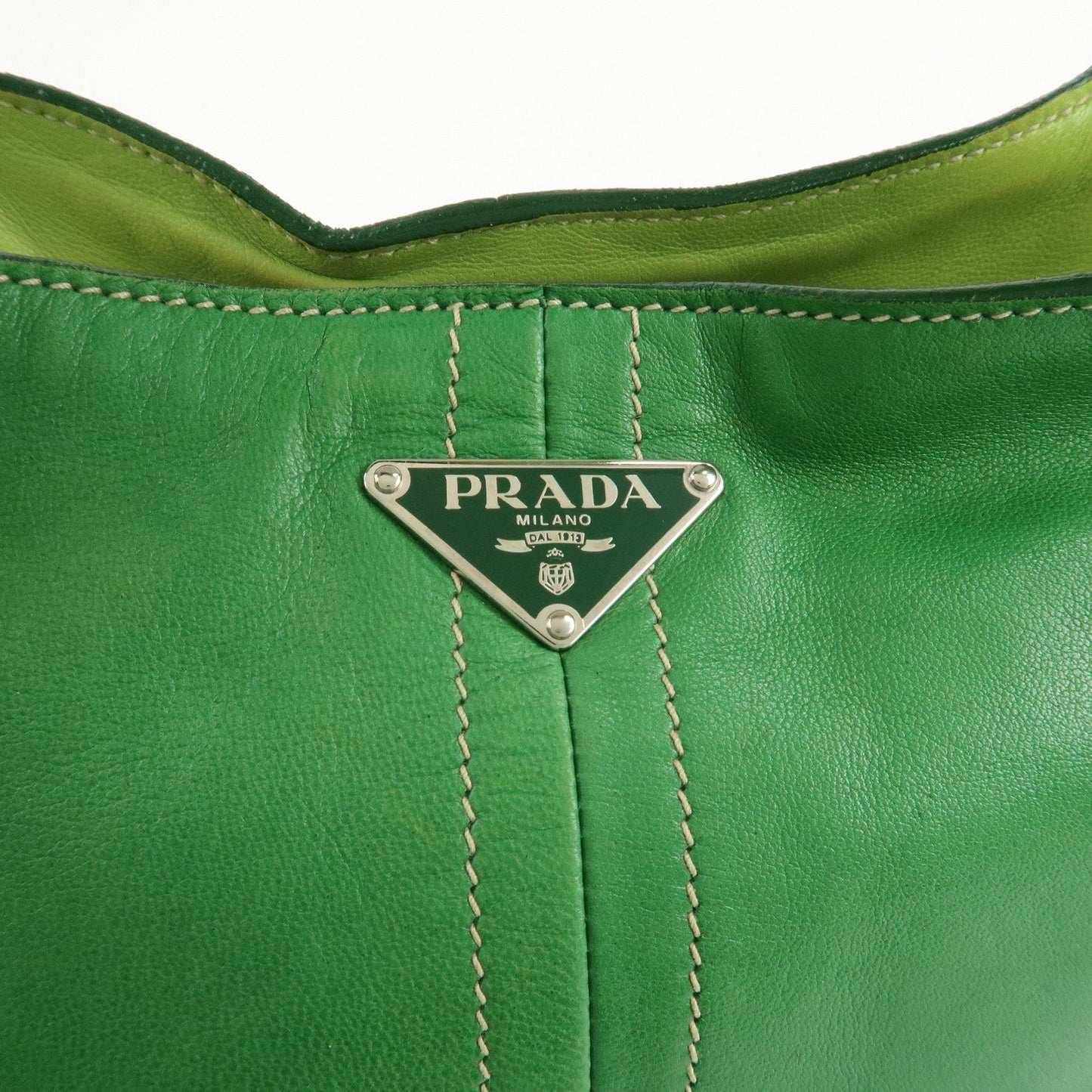 PRADA Logo Leather Tassel Shoulder Bag Hand Bag Green  d