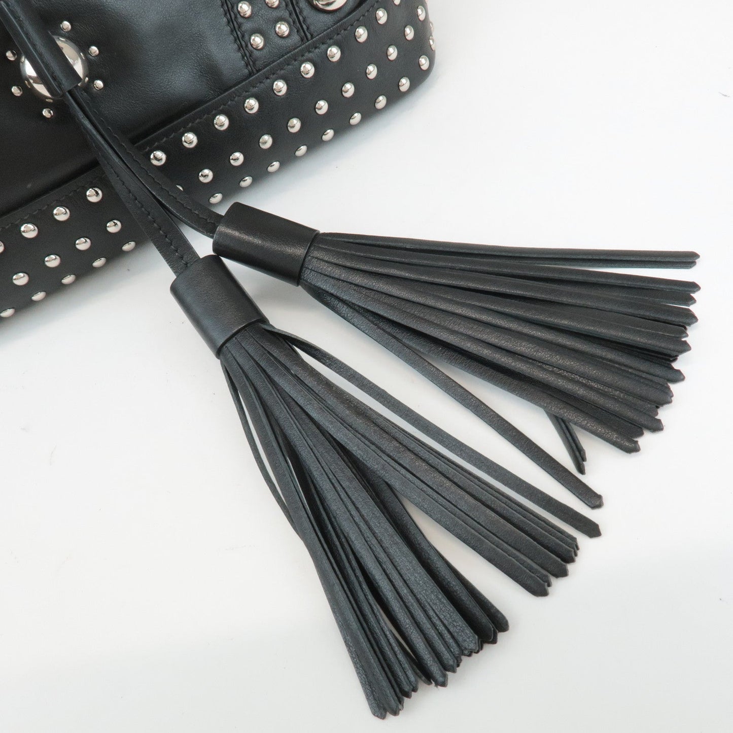 PRADA Calf Leather Drawstring Shoulder Bag Studs Tassel B5061M  d