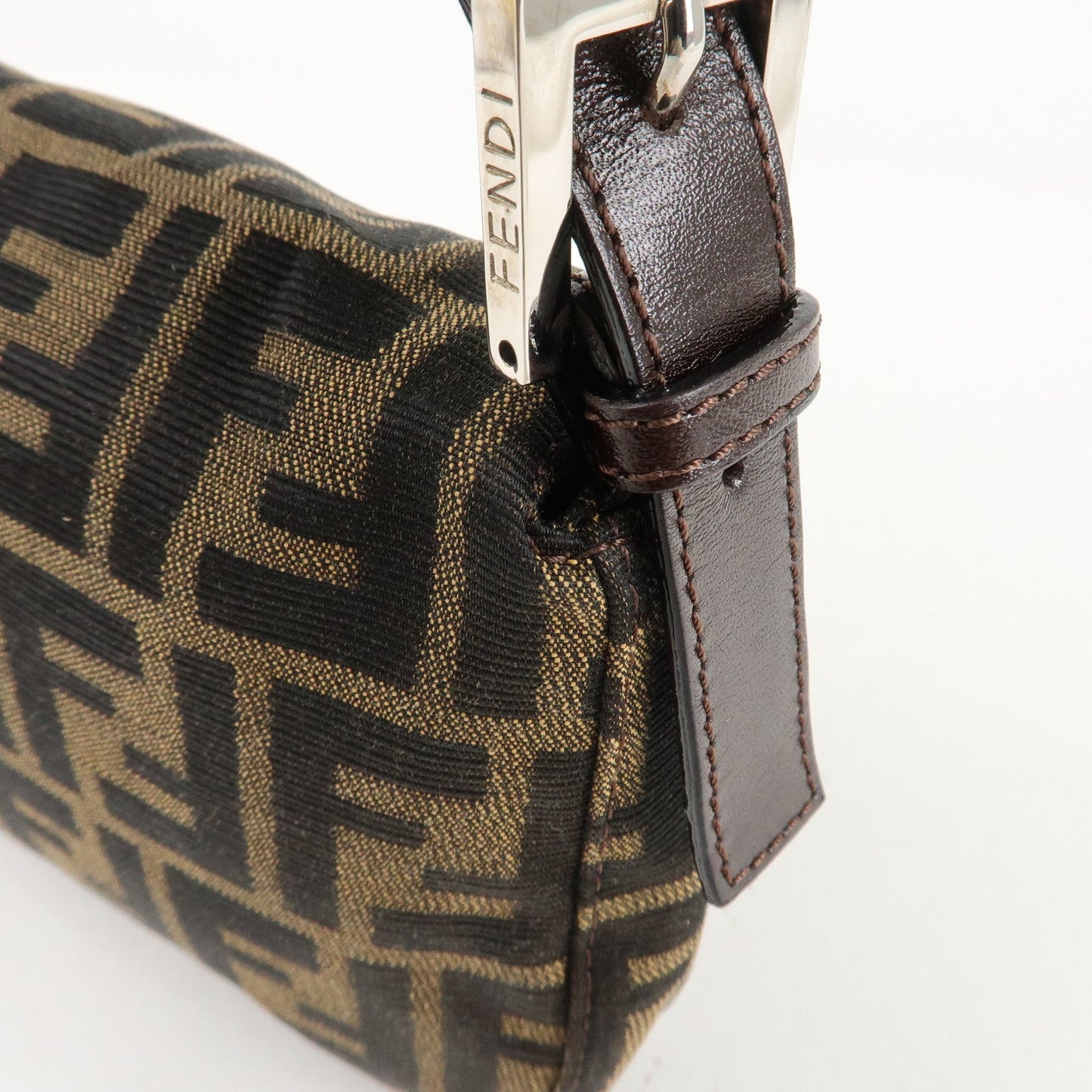 FENDI Mamma Baguette Zucca Canvas Shoulder Bag Brown Black 26424  d