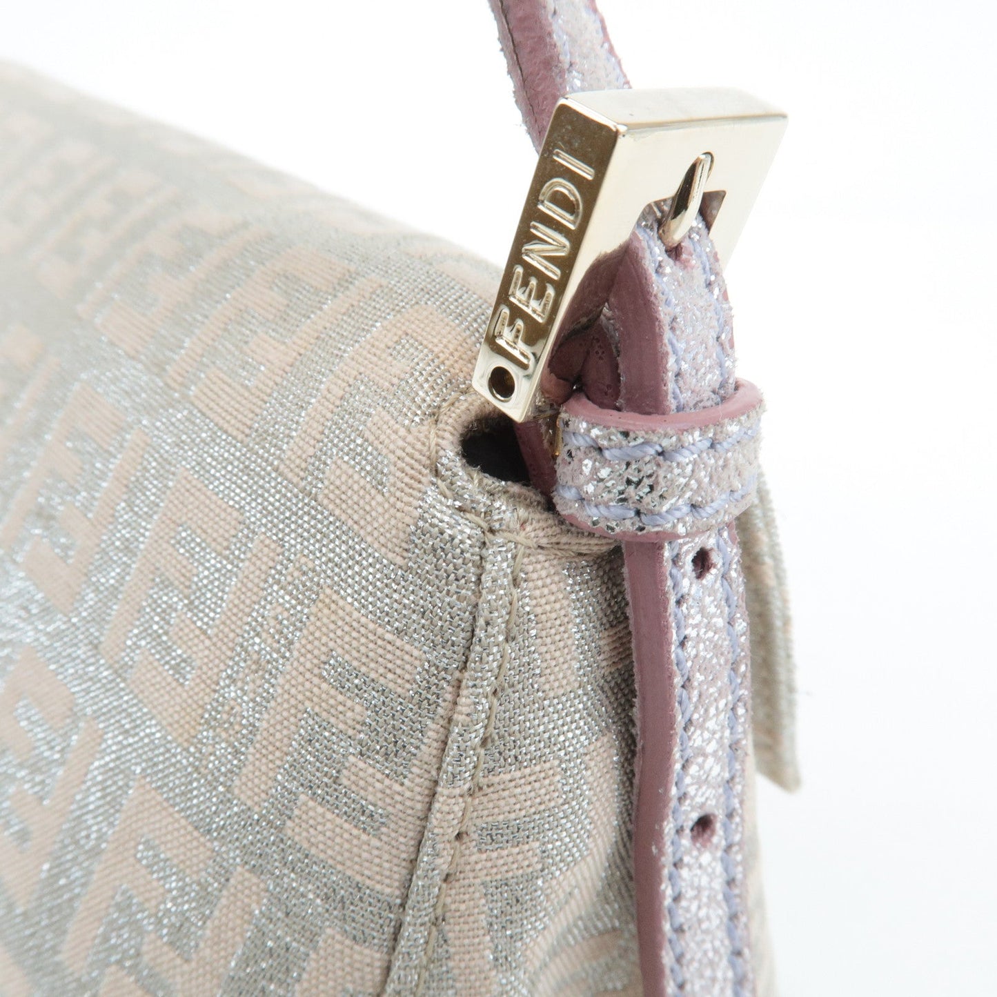 FENDI Mini Mamma Baguette Canvas Leather Shoulder Bag Beige 8BR180  d