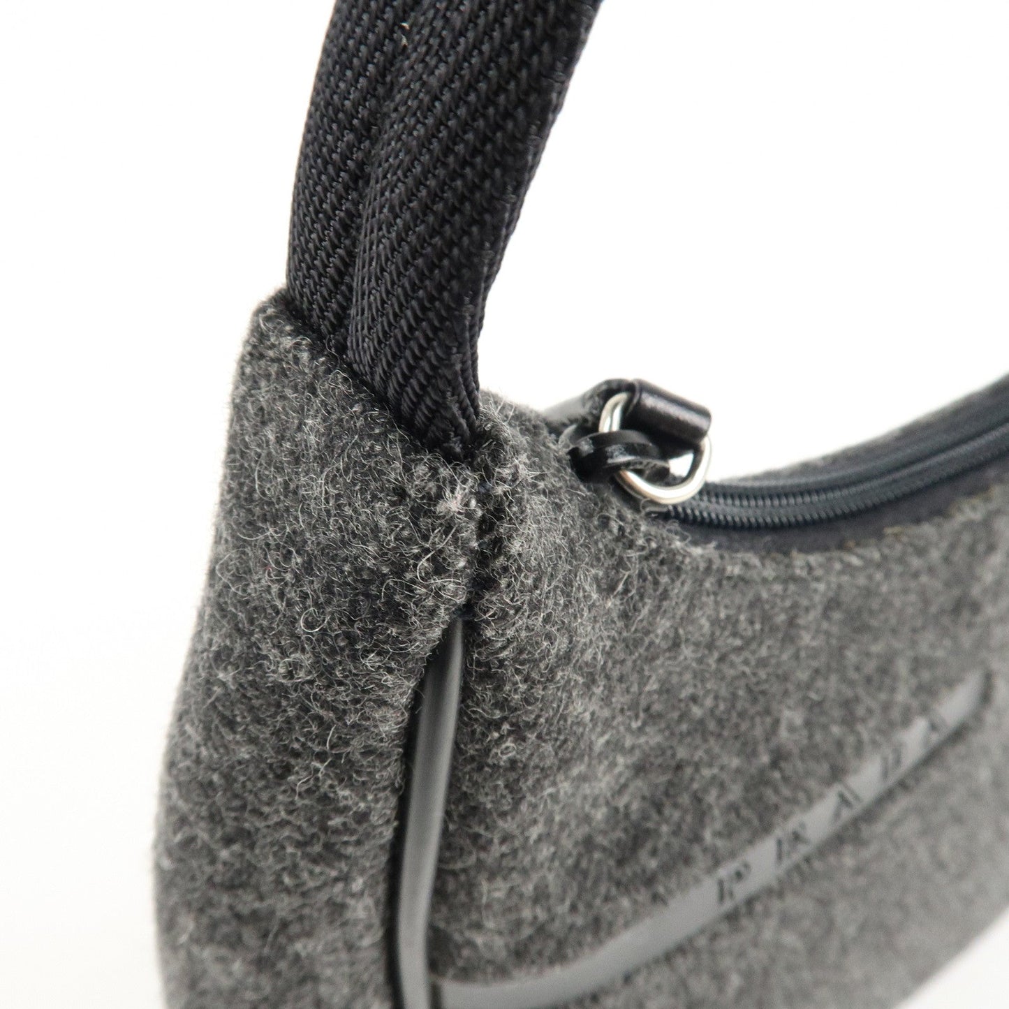 PRADA Felt Leather Shoulder Bag Hand Bag Gray Black  d