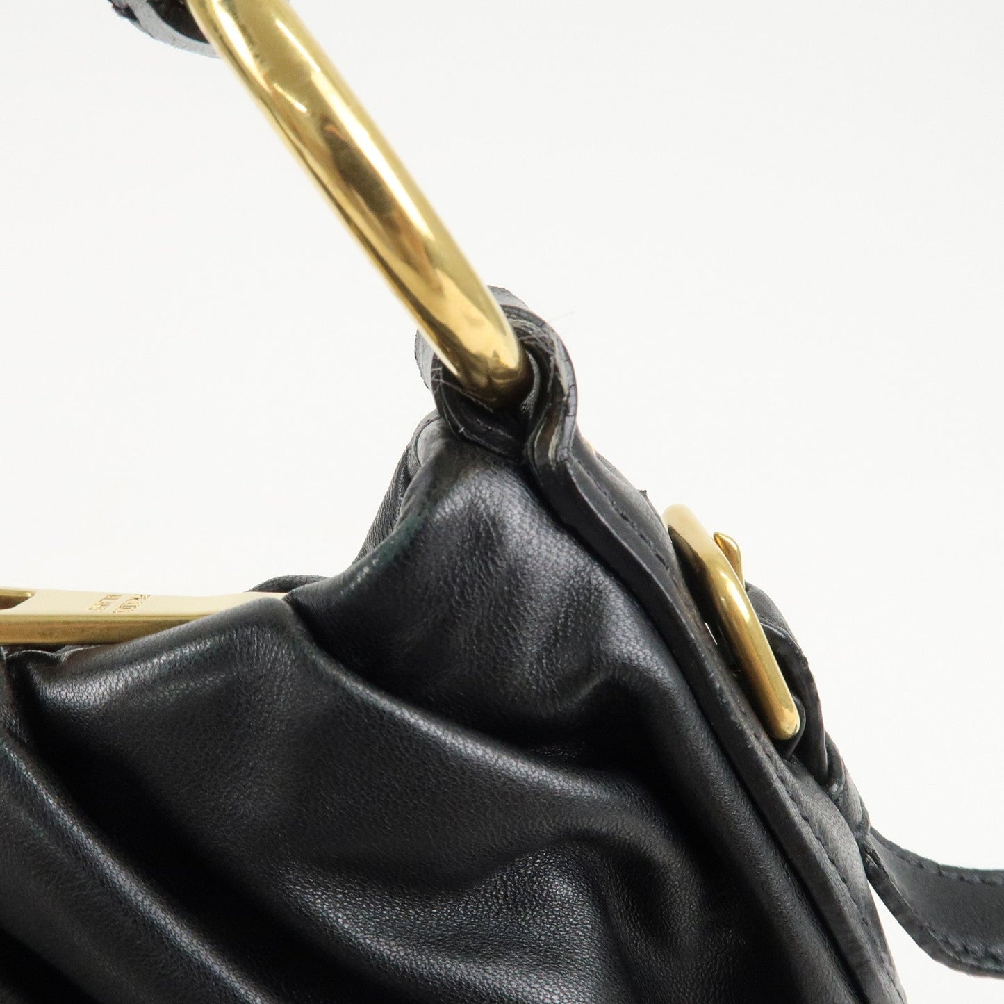 PRADA Leather Chain One-Shoulder Bag Black Gold Hardware  d