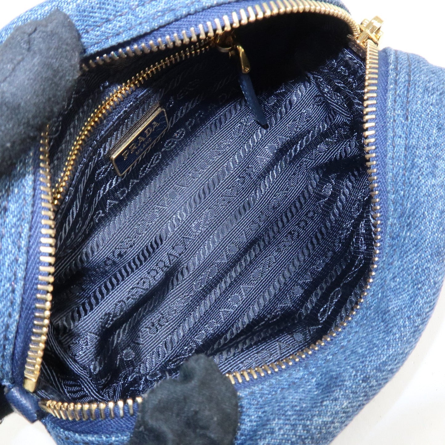 PRADA Triangle Logo Denim Pouch Cosmetic Pouch Blue  d