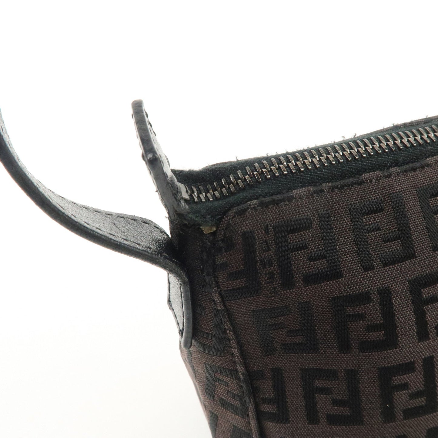FENDI Zucchino Canvas Leather Shoulder Bag Dark Brown 8BR444  d