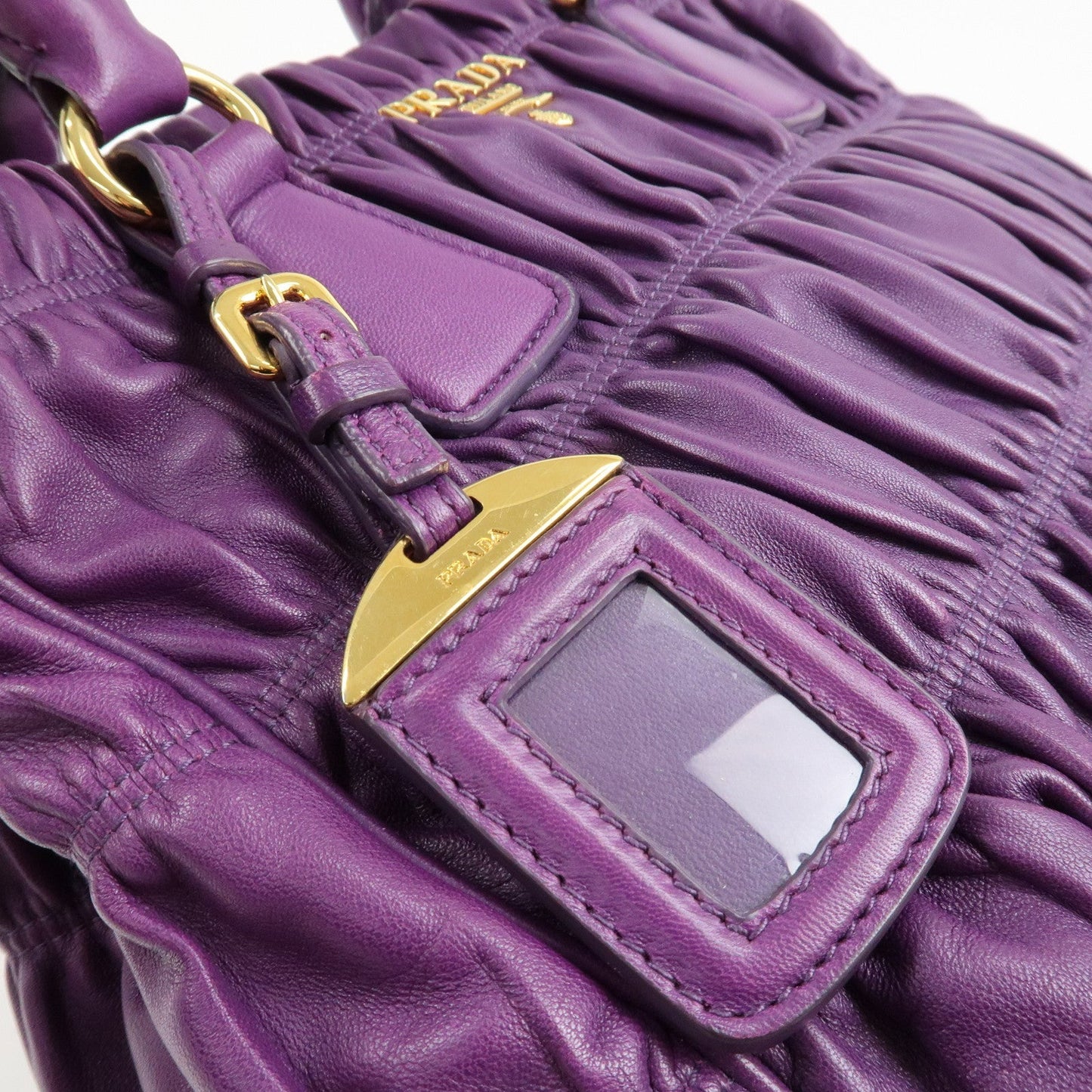 PRADA Leather Gathered Hand Bag Purple Gold Hardware BN2394  d
