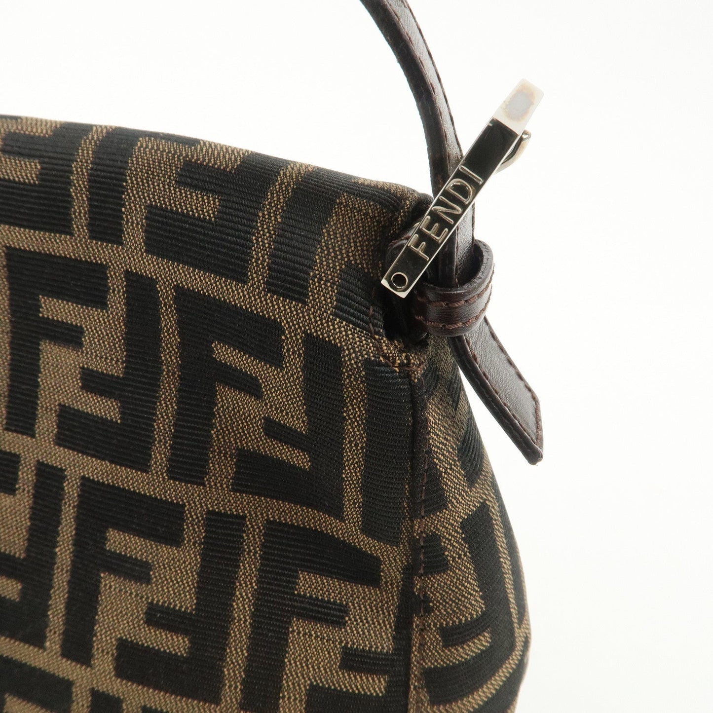FENDI Mamma Baguette Canvas Leather Shoulder Bag Silver HDW 26325  d
