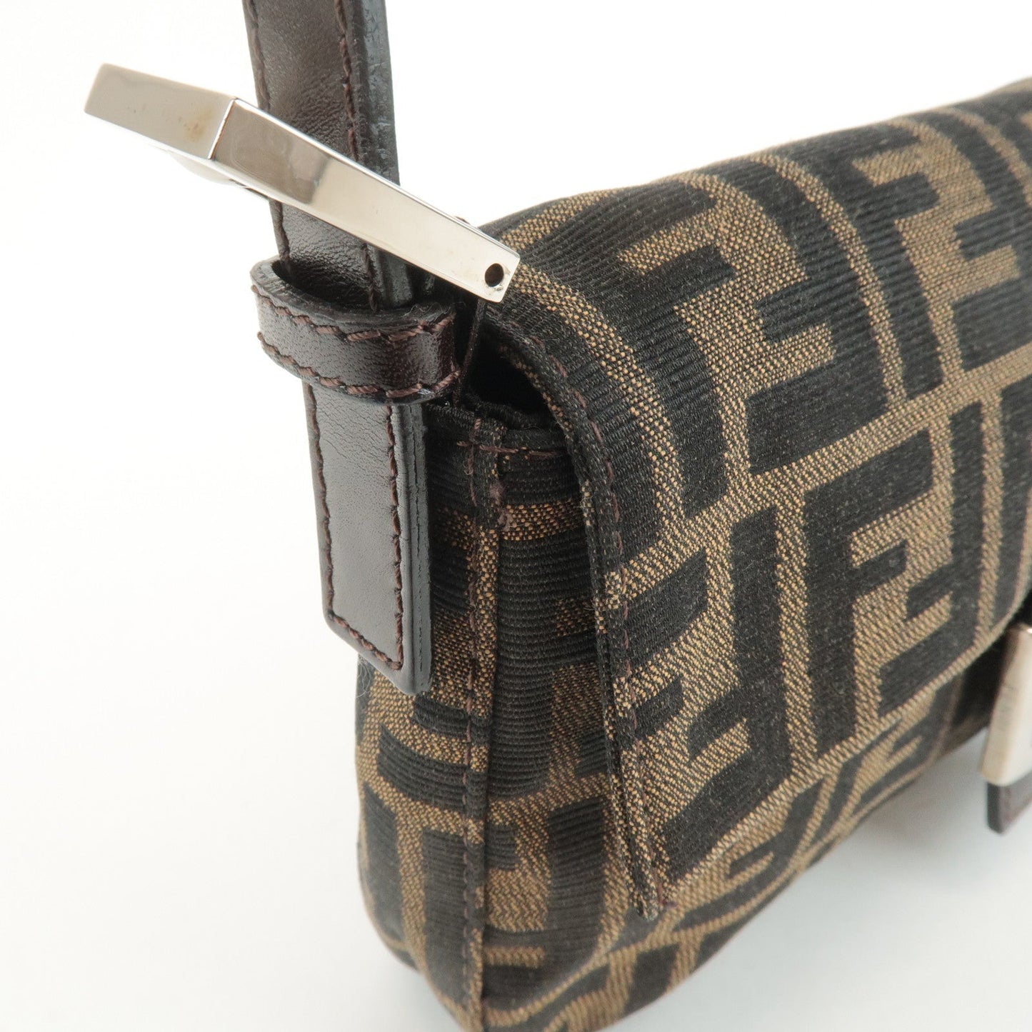 FENDI Mamma Baguette Zucca Canvas Shoulder Bag Brown Black 26424  d