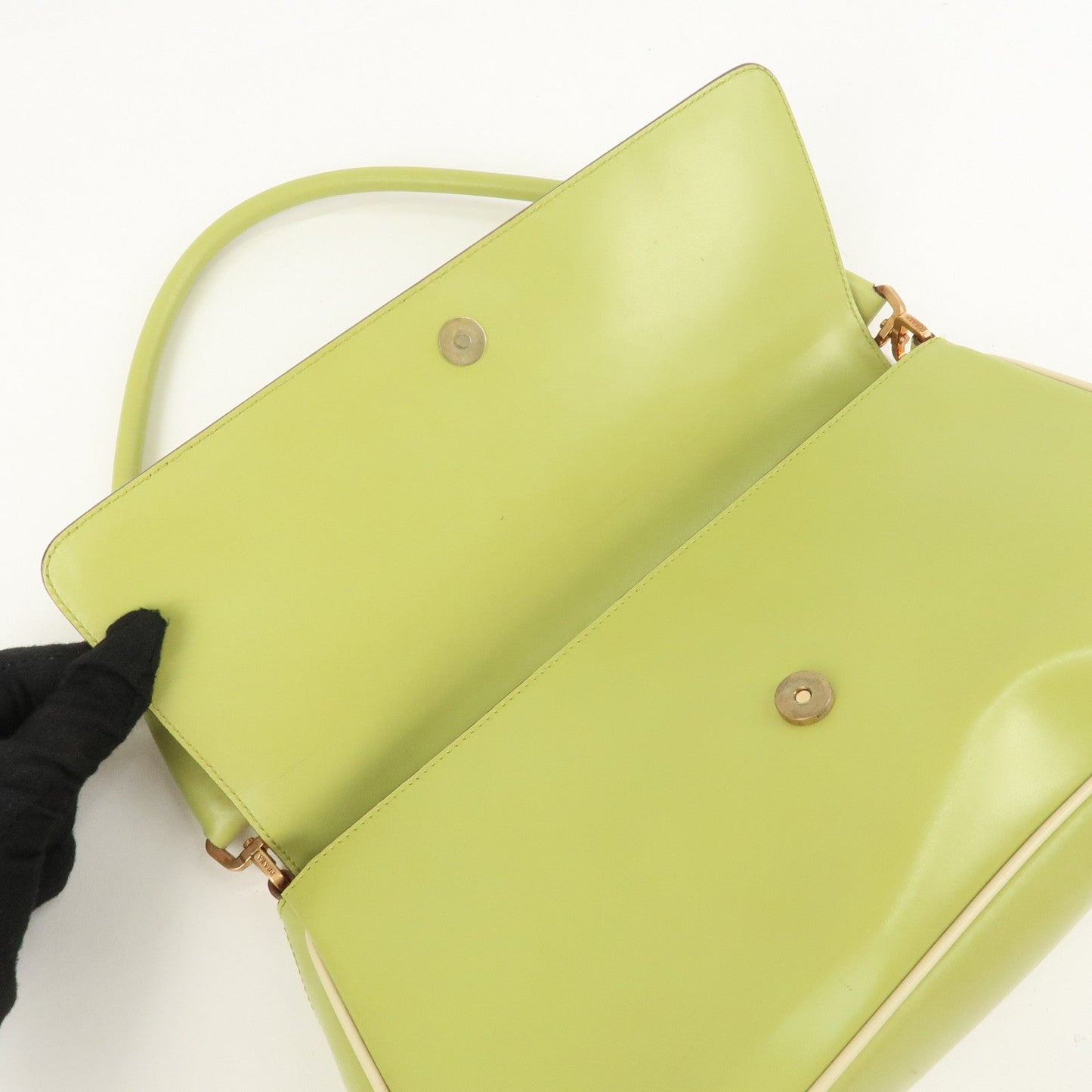 PRADA Leather Shoulder Bag Hand Bag Light Green B10689  d