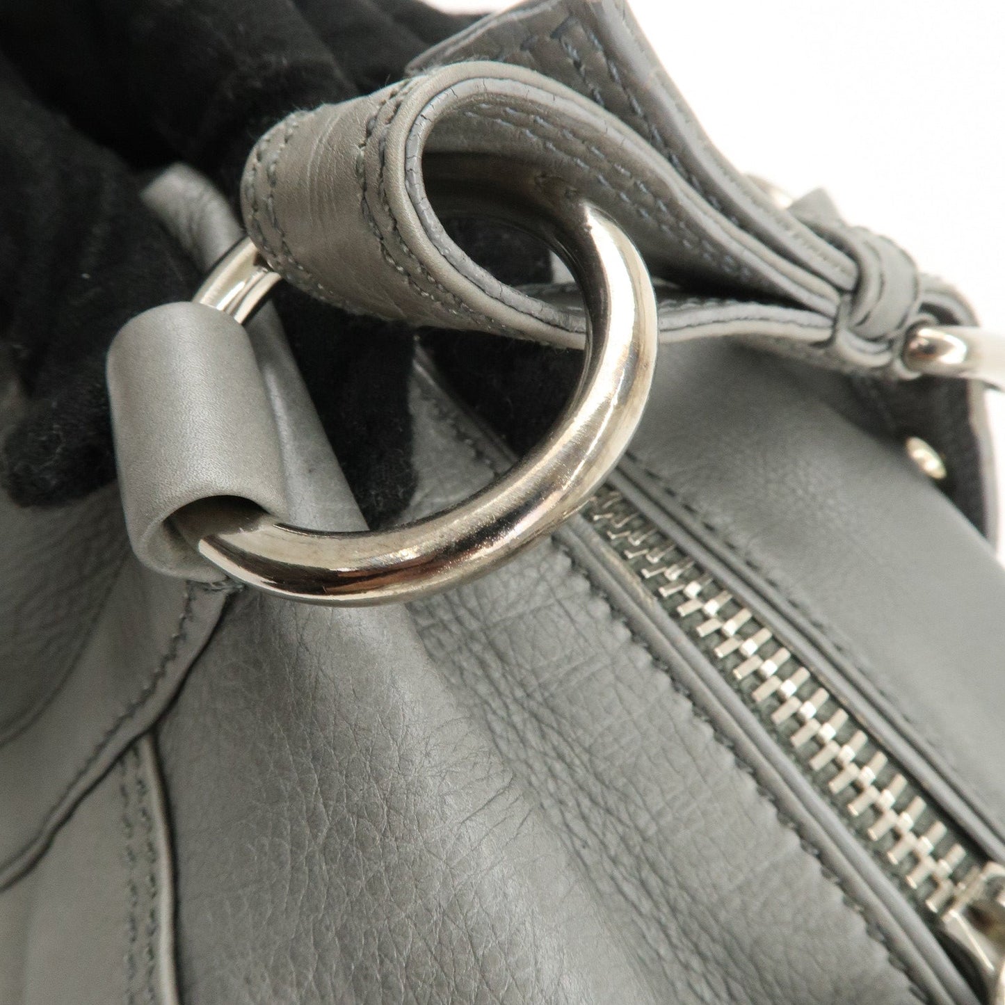 PRADA Leather Boston Bag Shoulder Bag Gray Silver Hardware  d