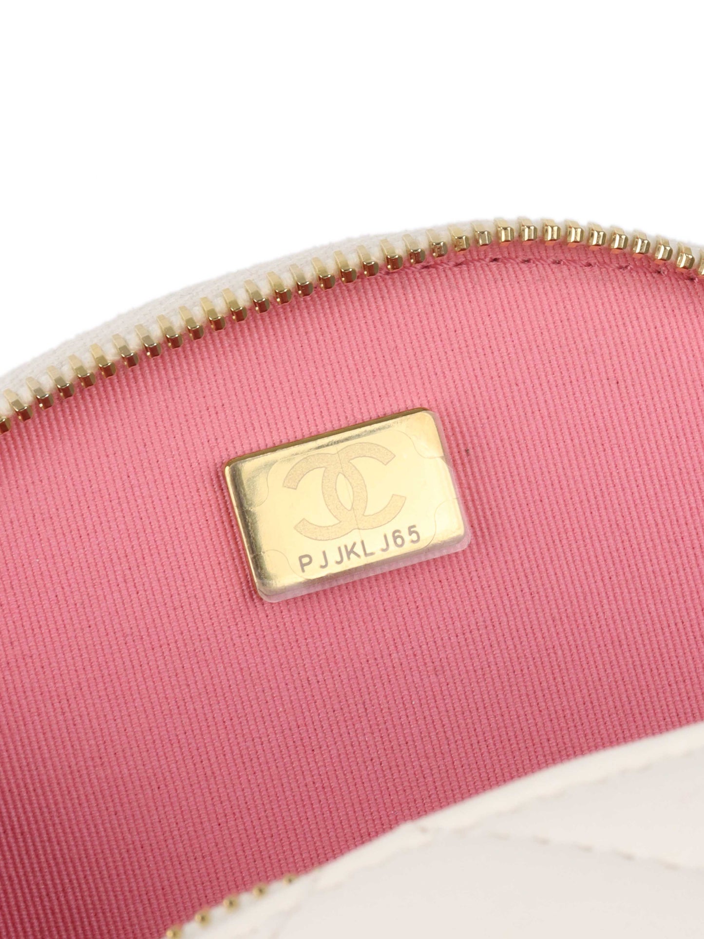 Chanel White Round Vanity with Chain Ring Handle.