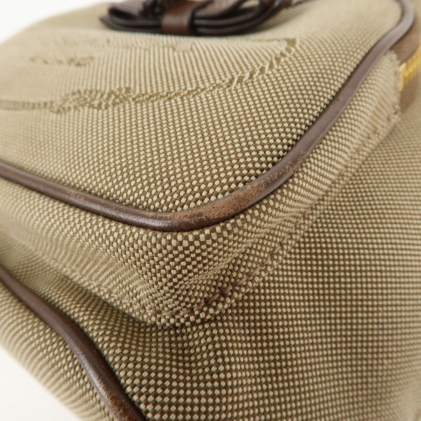 PRADA Logo Jacquard Leather Drawstring Shoulder Bag Beige 1BH038  d