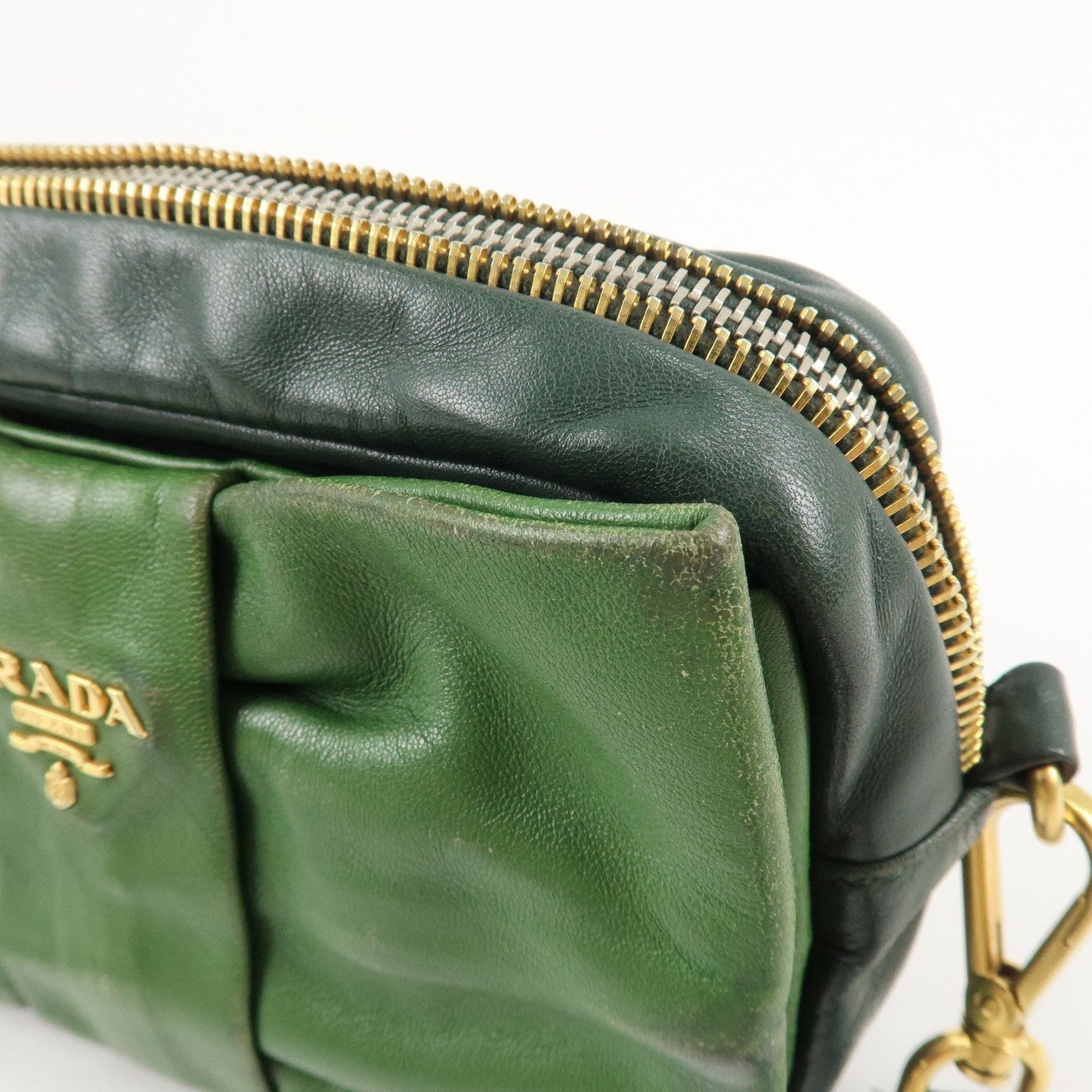 PRADA Logo Leather Ribbon Shoulder Bag Green BP0166  d