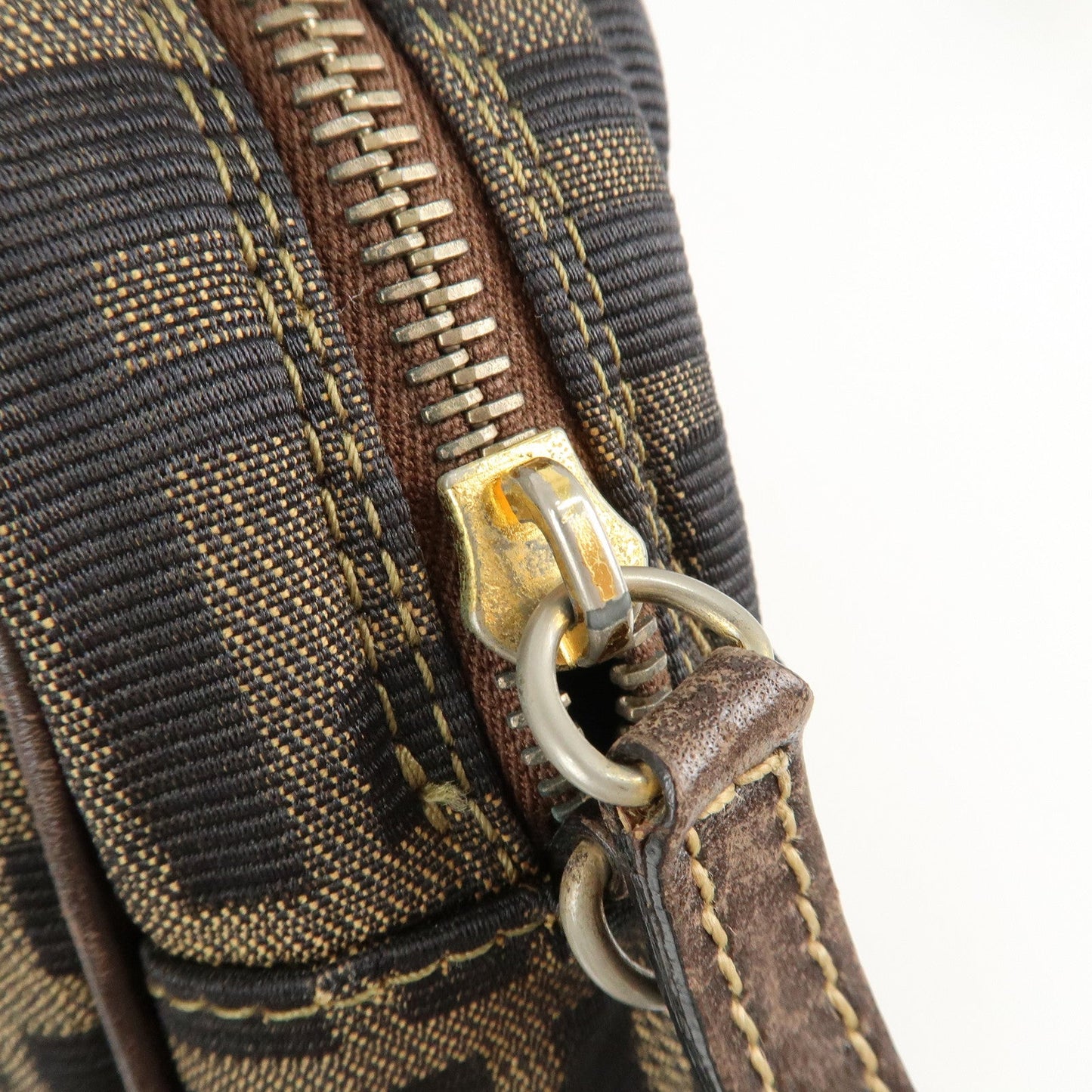 FENDI Zucca Canvas Leather 2Way Shoulder Hand Bag Brown Black  d