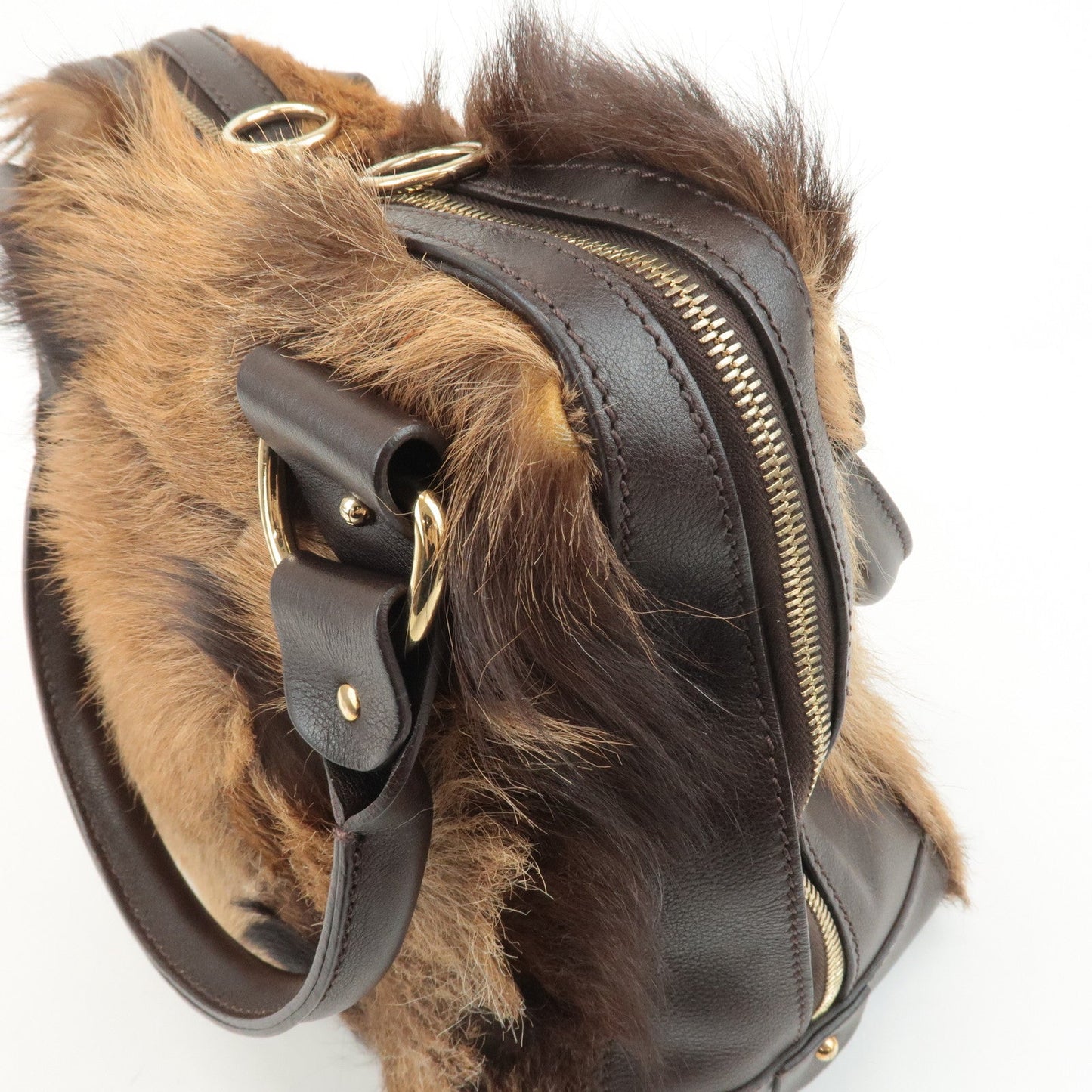 FENDI Unborn Calf Leather Hand Bag Shoulder Bag Brown 8BR286  d