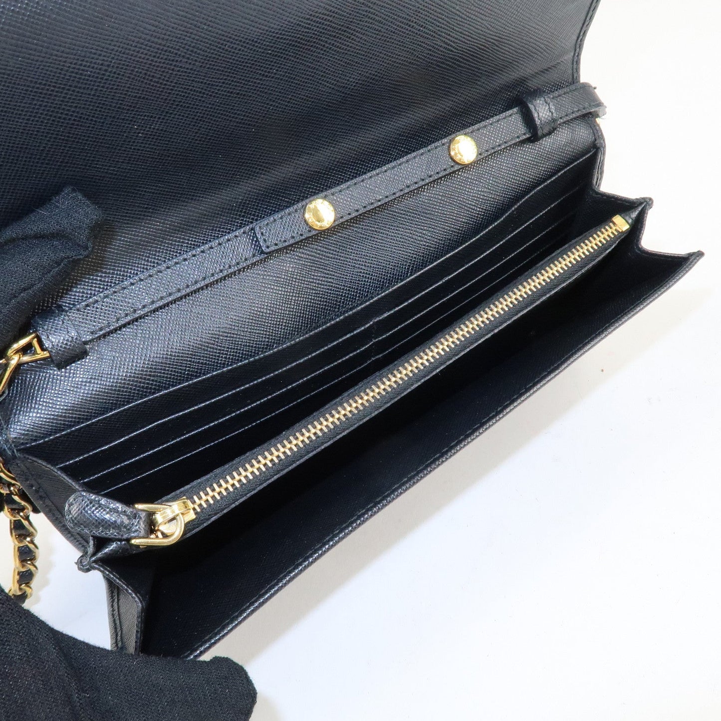 PRADA Saffiano Leather Chain Wallet Purse Black 1MT290  d