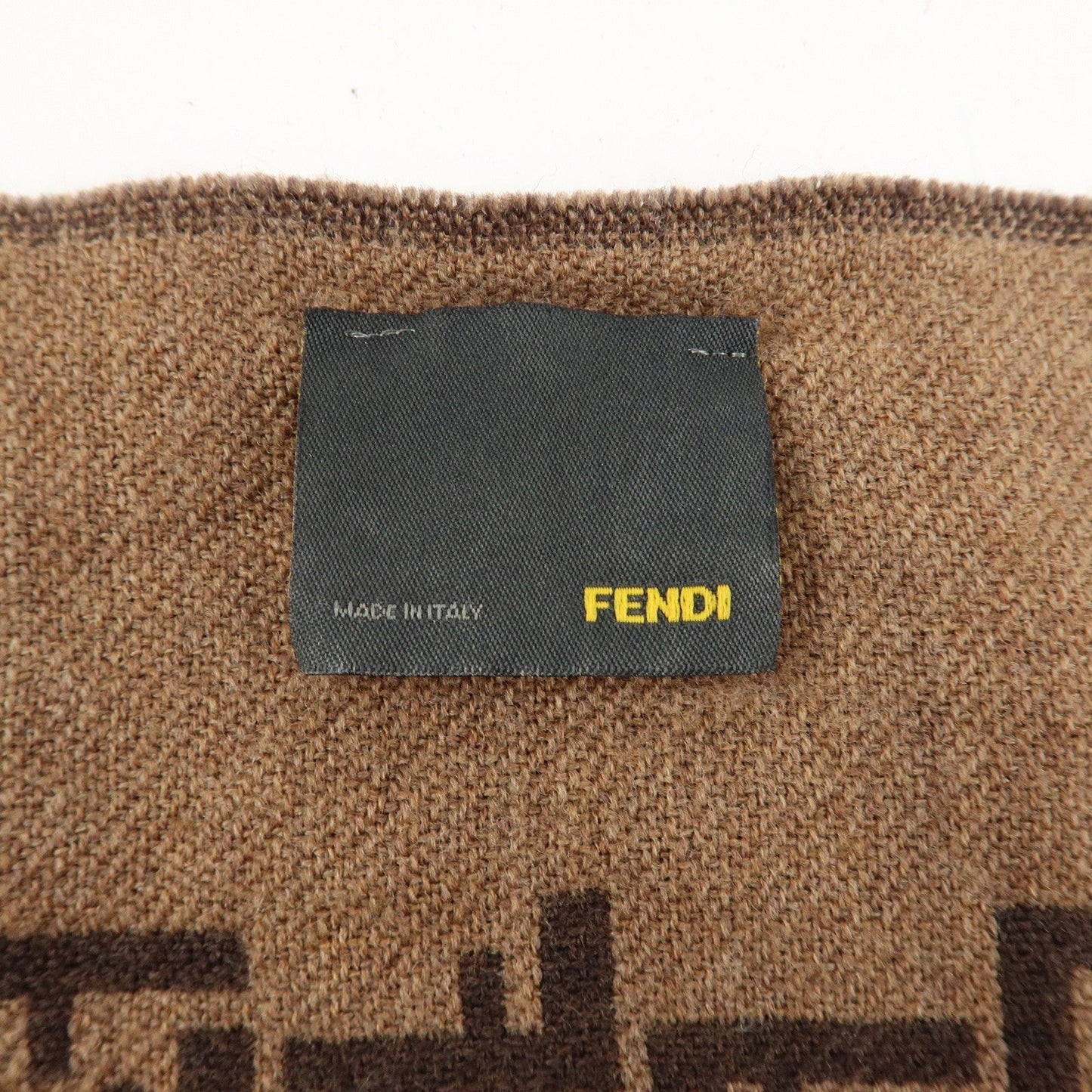 FENDI Zucchino Wool 100% Scarf Brown Black  d