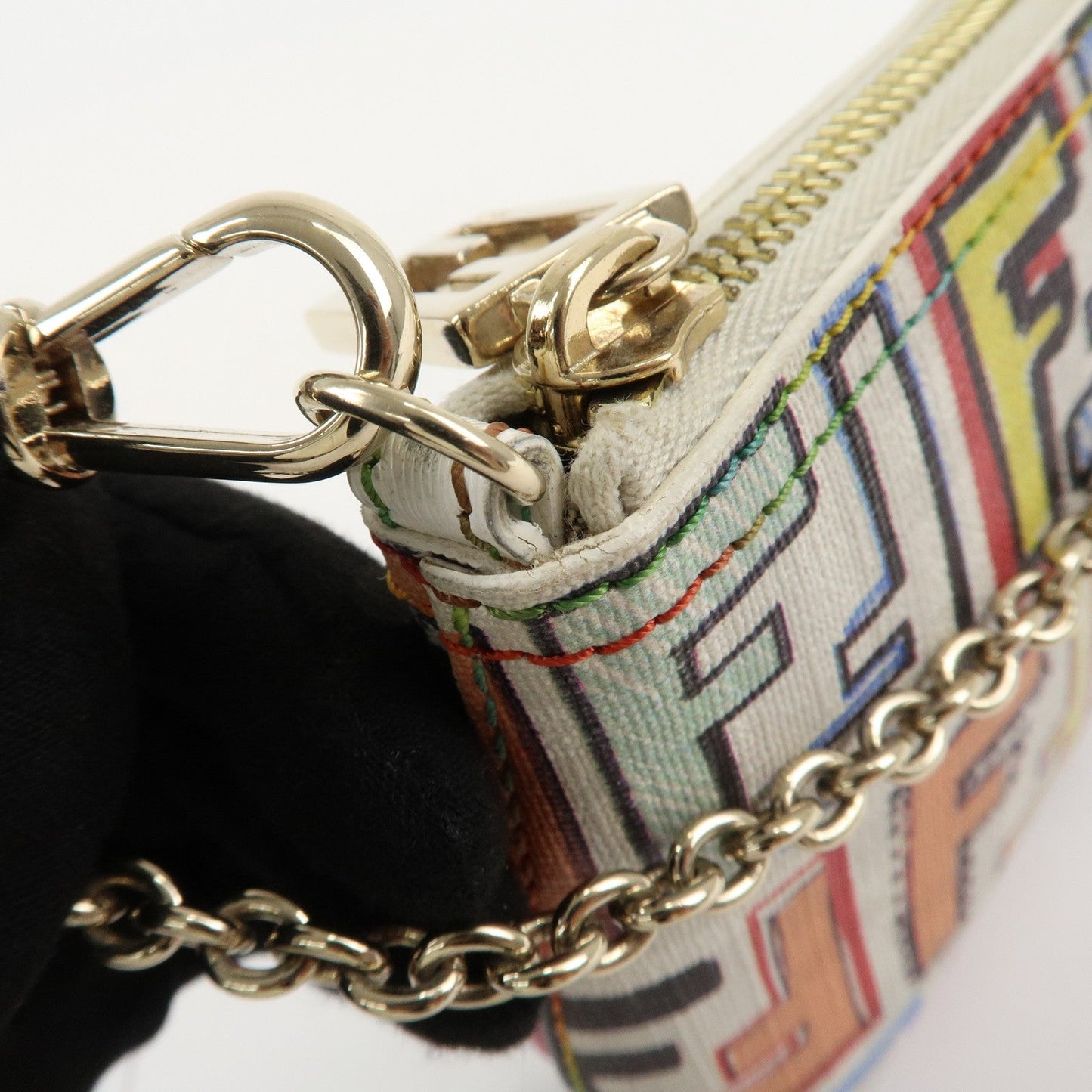 FENDI Zucca PVC Accessory Chain Pouch Multi Color Ivory 8BR592  d
