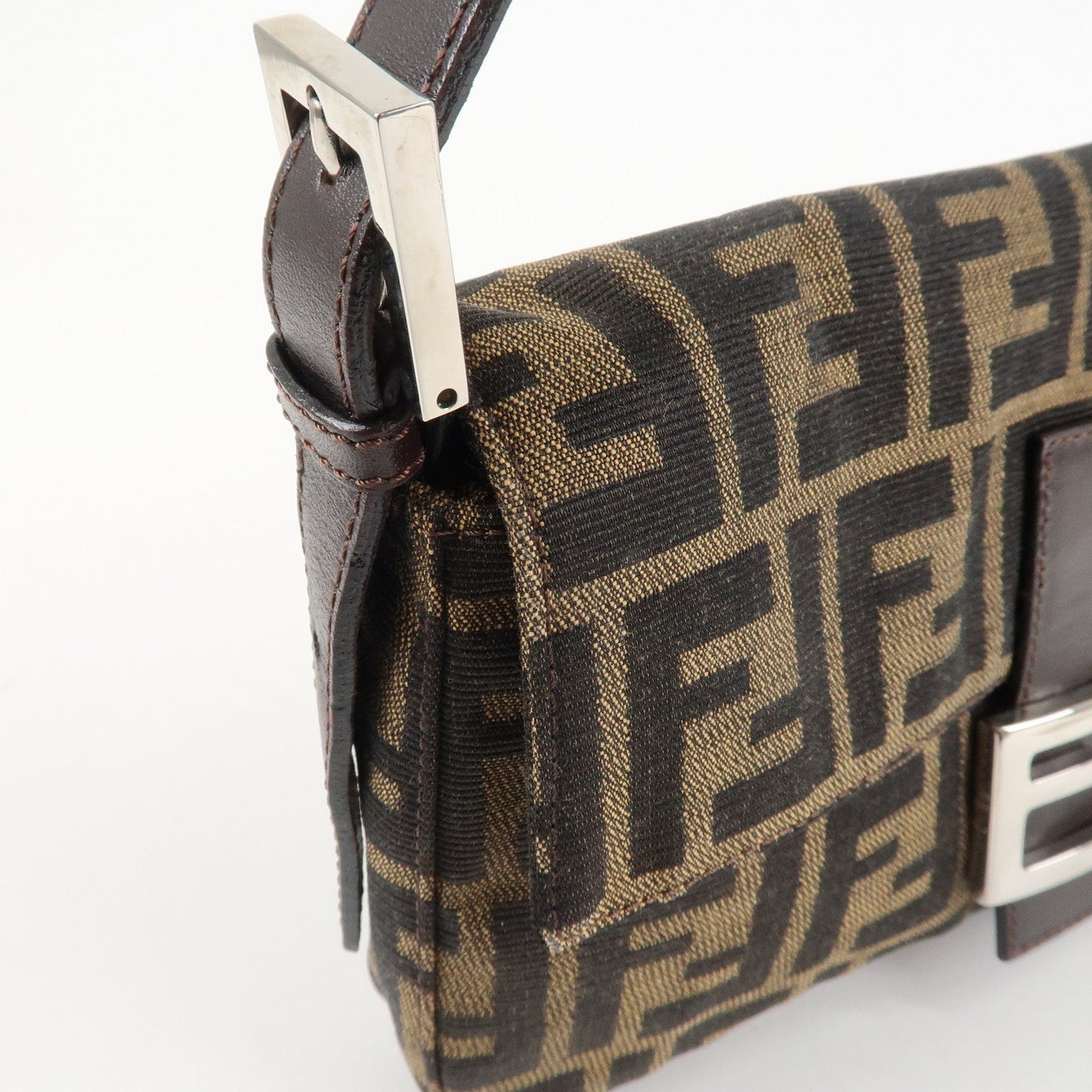 FENDI Mamma Baguette Zucca Canvas Shoulder Bag Brown Black 26424  d