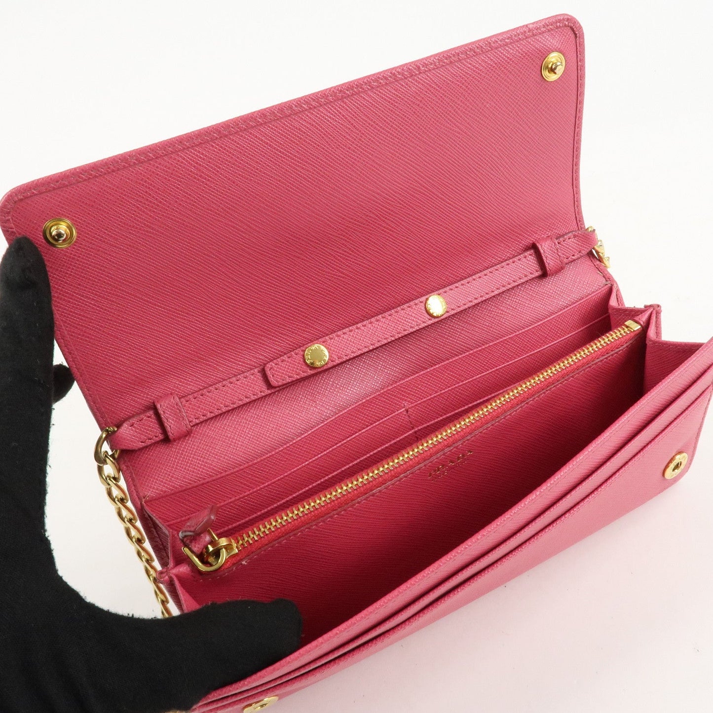 PRADA Saffiano Metal Chain Wallet Shoulder Bag Pink 1DH002  d