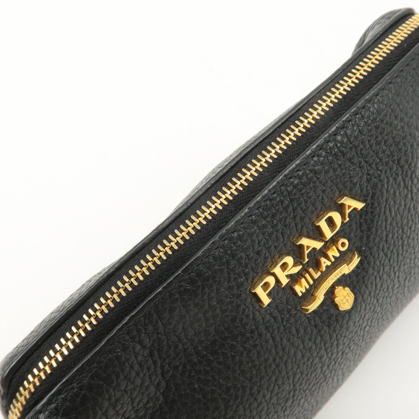 PRADA Logo Leather Pouch Cosmetic Pouch Black  d