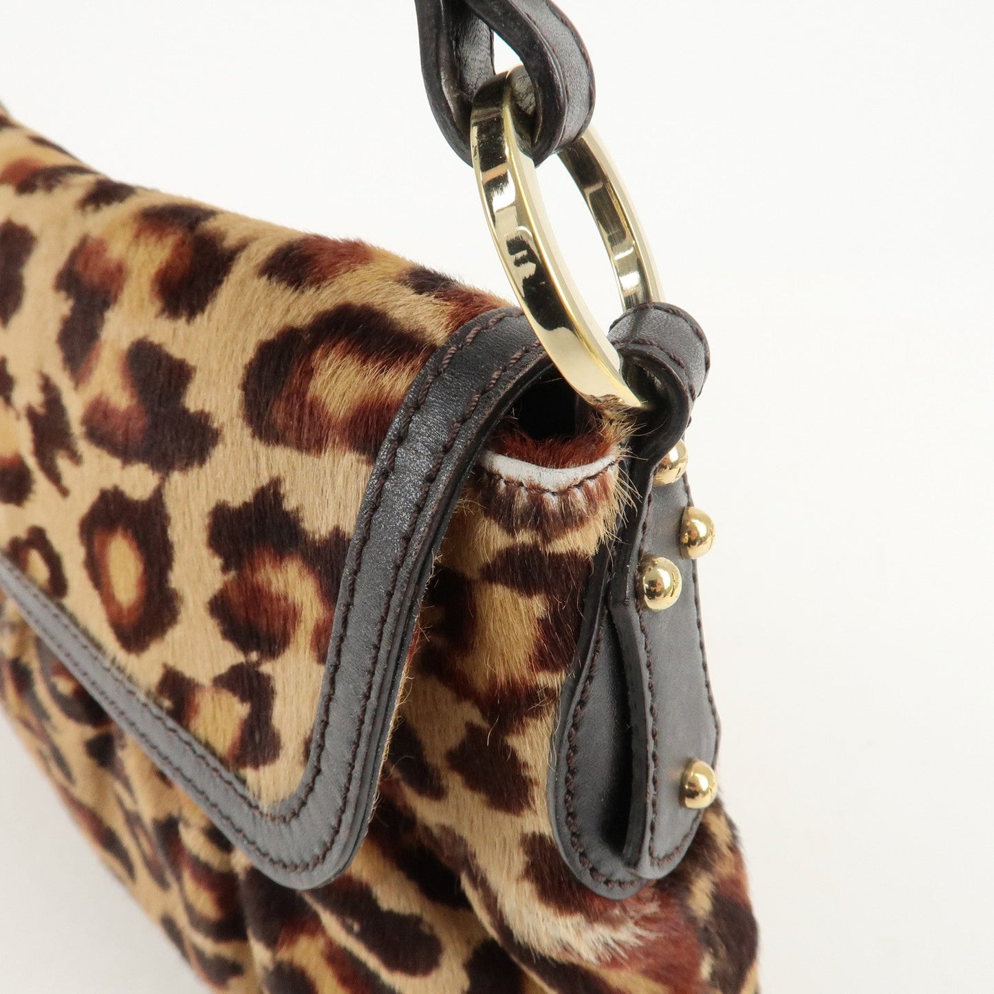 FENDI Unborn Calf Leather Shoulder Bag Beige Brown 8BR353  d