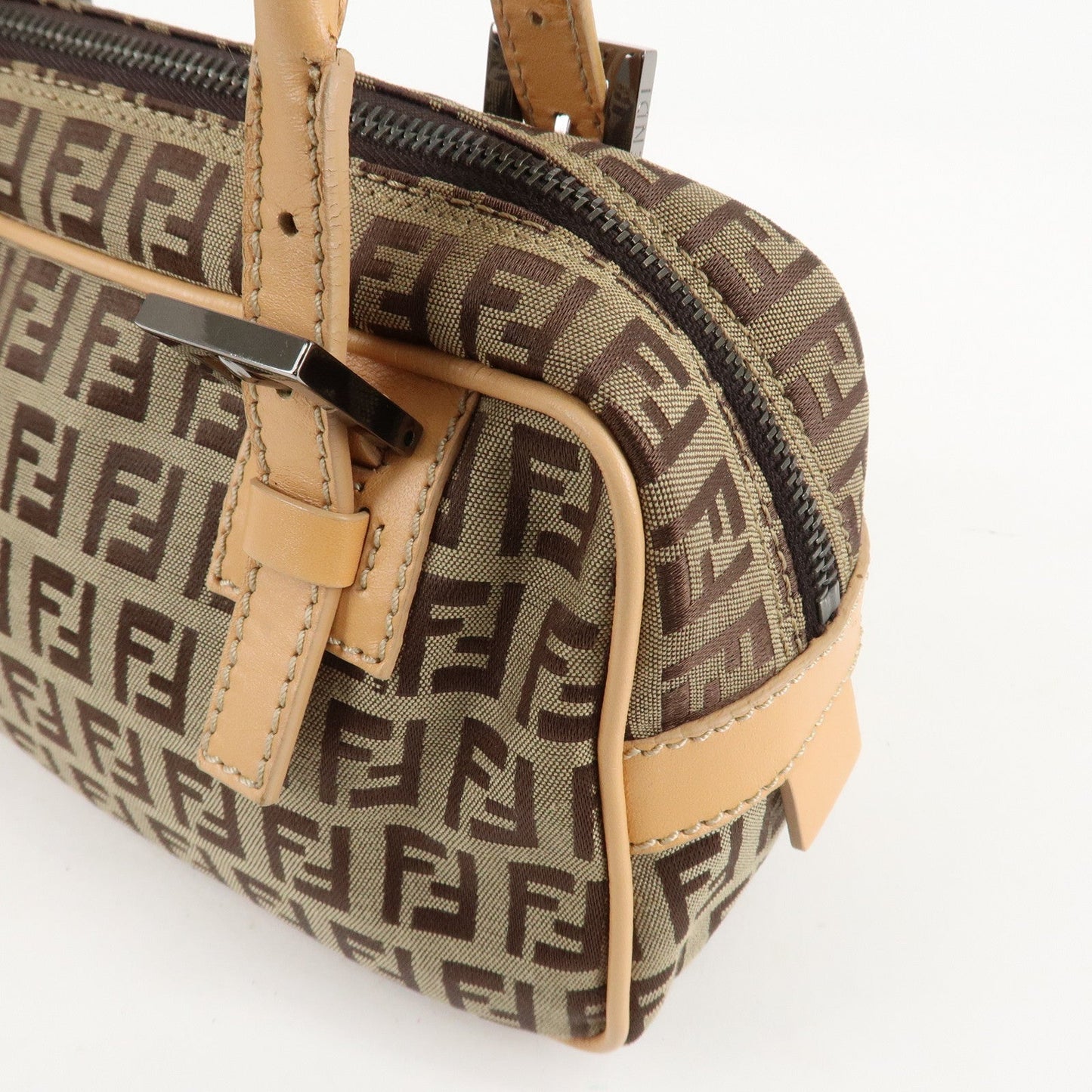 FENDI Zucchino Canvas Leather Small Boston Hand Bag Brown 8BN004  d
