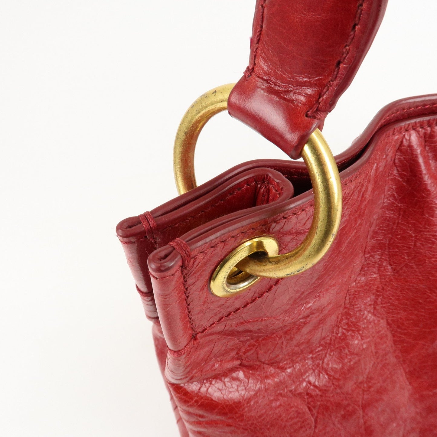PRADA Logo Leather One Shoulder Bag Red BR4829  d