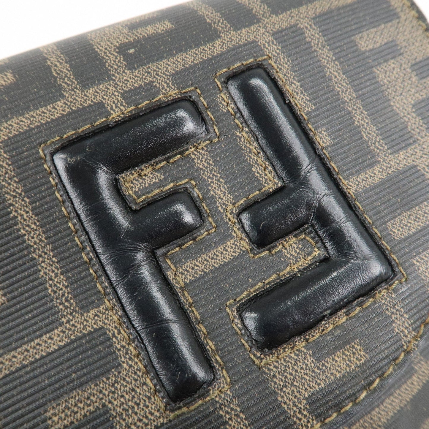 FENDI Zucca Logo Print PVC Leather Shoulder Bag Black Brown  d