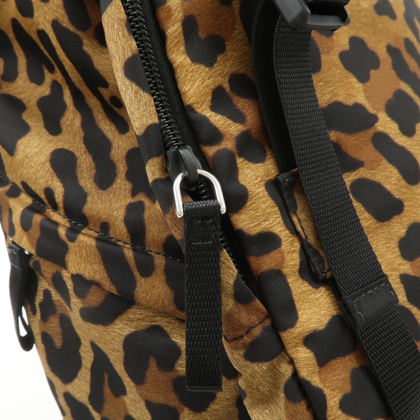 PRADA Nylon Leopard Print Back Pack Brown Black 2VZ062  d