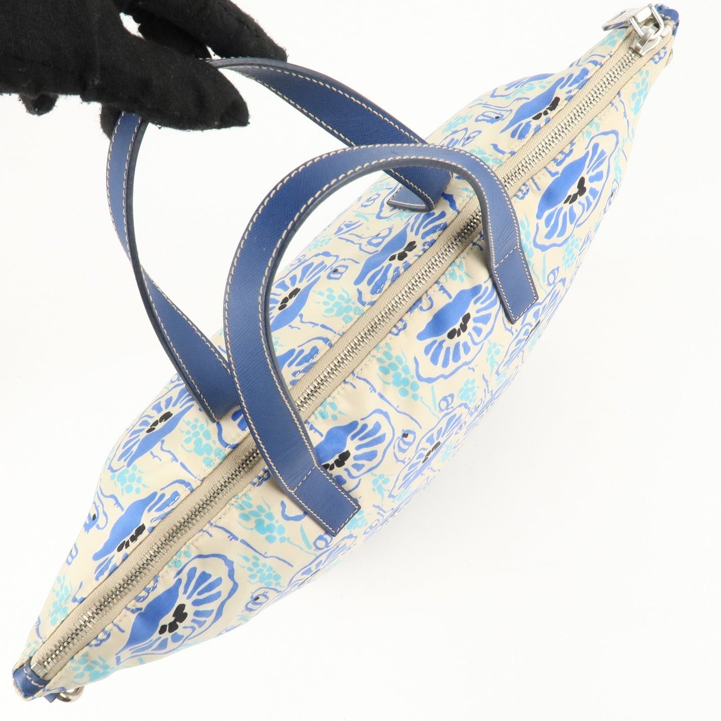 PRADA Nylon Leather 2Way Tote Bag White Blue  d