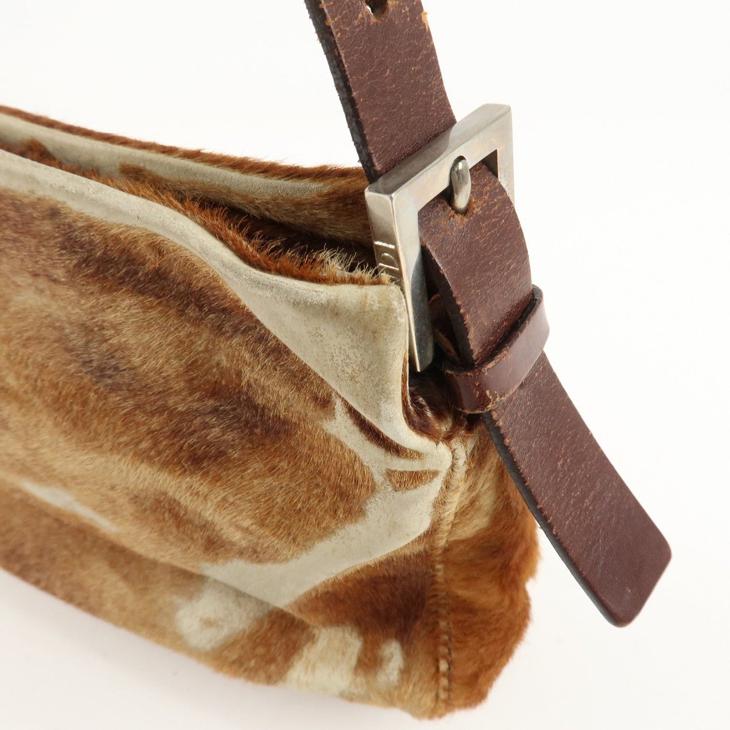 FENDI Unborn Calf Leather Shoulder Bag Brown Beige 26566  d
