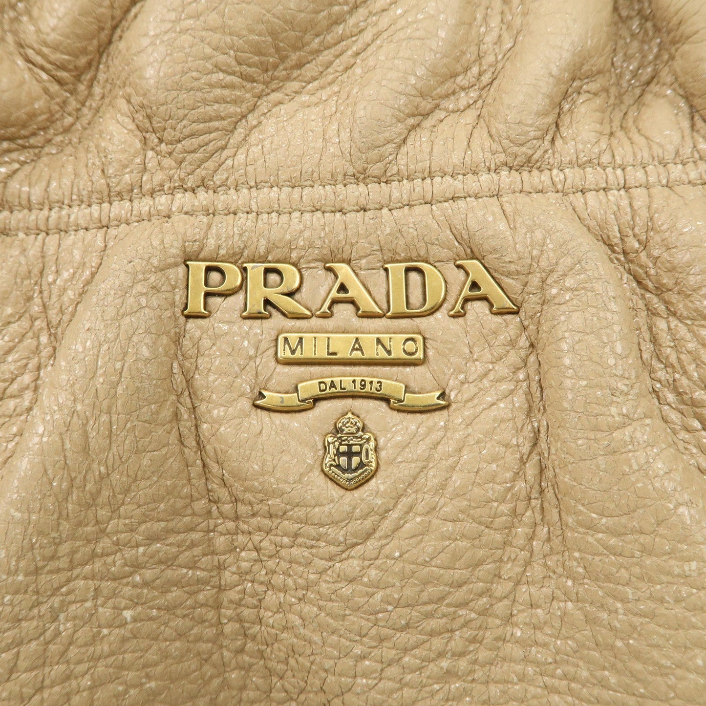 PRADA Leather Chain Shoulder Bag Beige  d